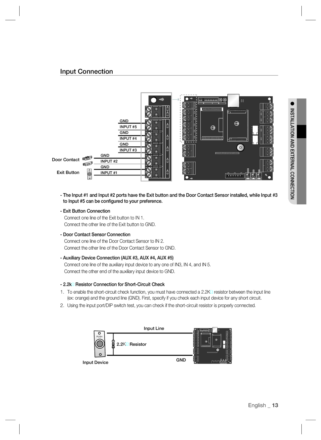 Samsung SSA-P102T user manual Input Connection 