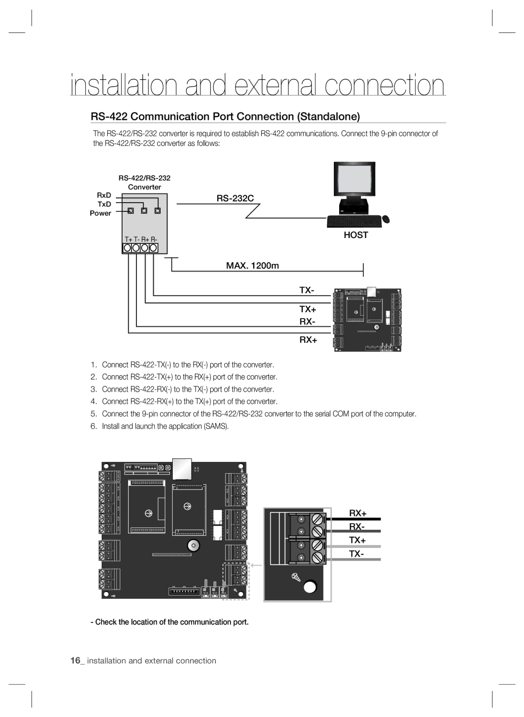 Samsung SSA-P102T user manual RS-422 Communication Port Connection Standalone, RS-232C, MAX m 