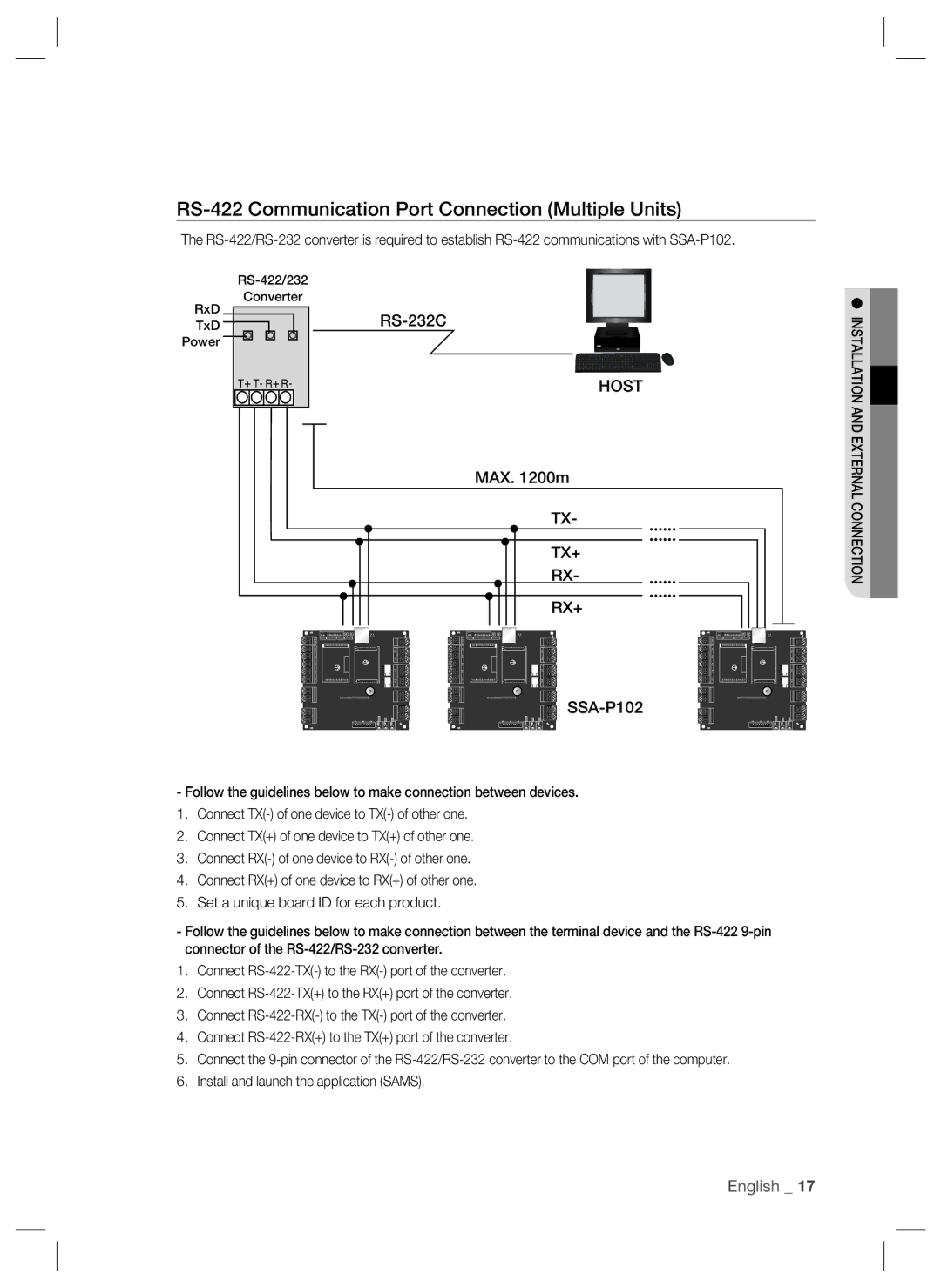 Samsung SSA-P102T user manual RS-422 Communication Port Connection Multiple Units 