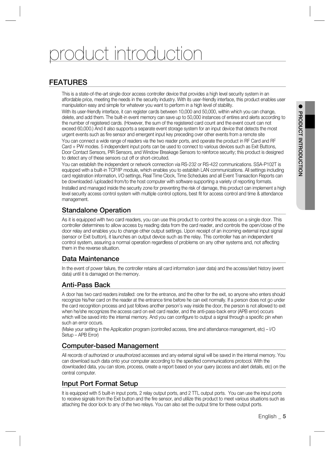 Samsung SSA-P102T user manual Product introduction, Features 