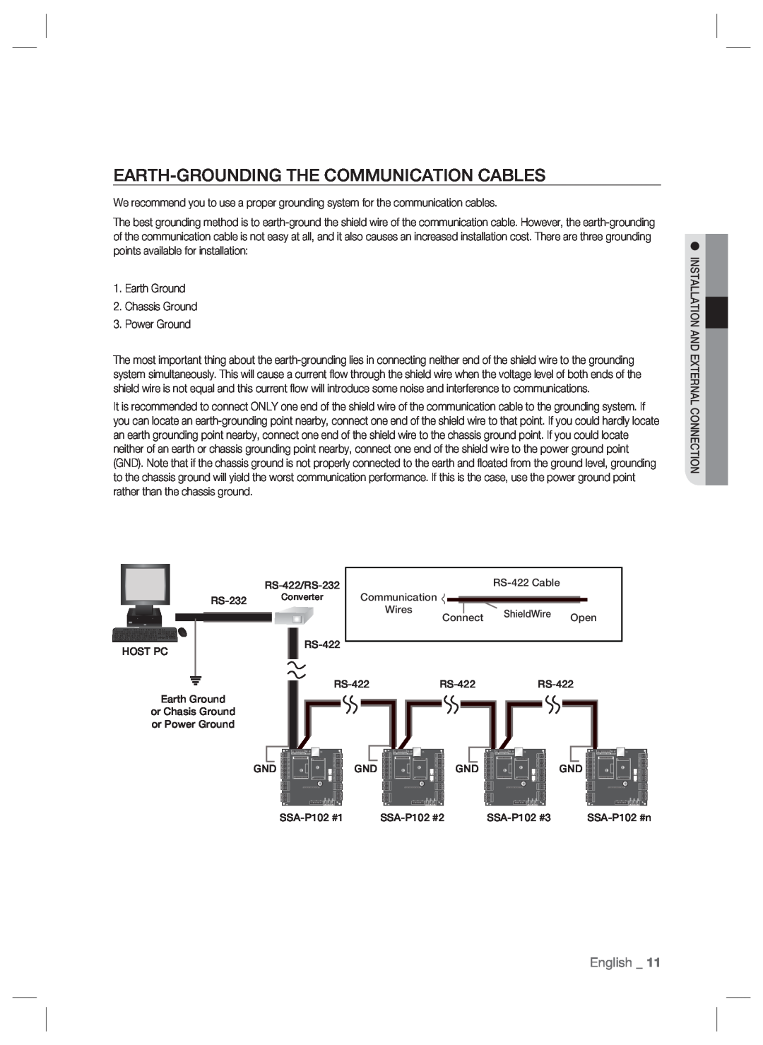Samsung SSA-P102T user manual Earth-Groundingthe Communication Cables, English 
