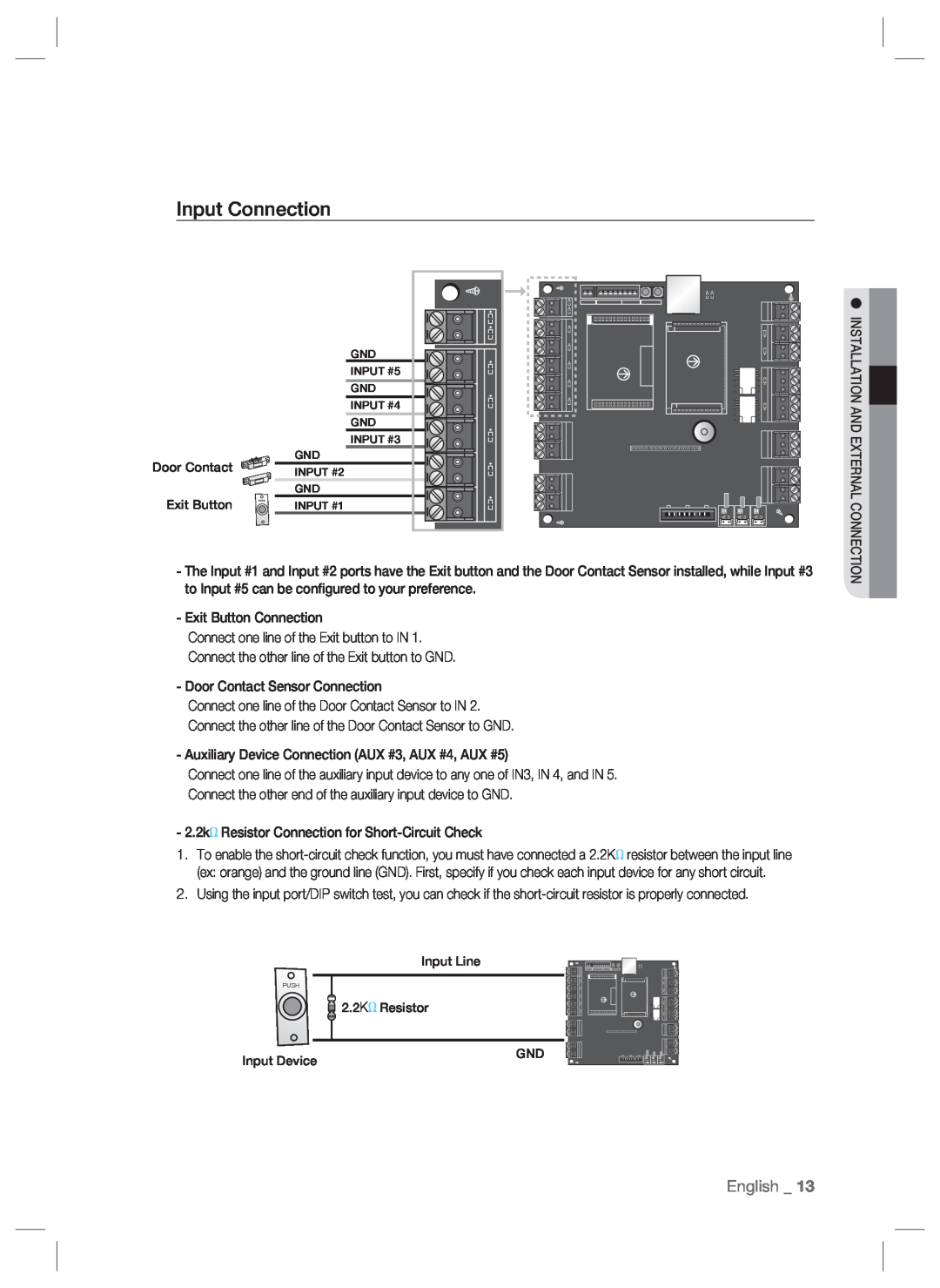 Samsung SSA-P102T user manual Input Connection, English 