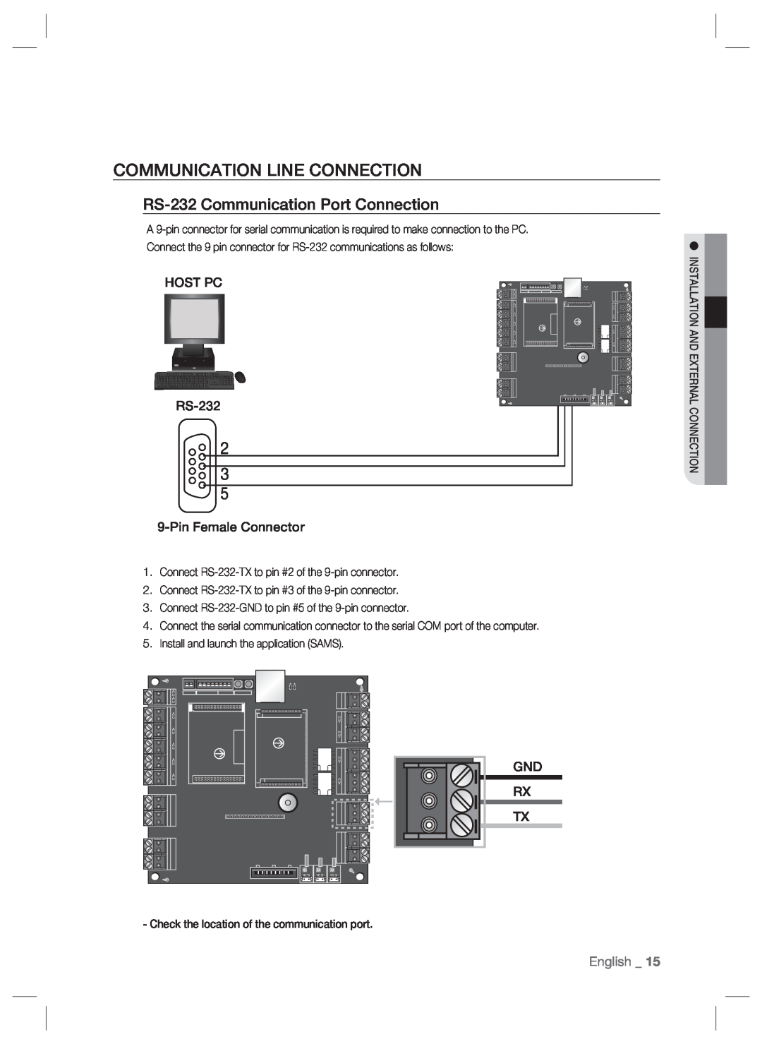 Samsung SSA-P102T user manual Communication Line Connection, RS-232Communication Port Connection, English 