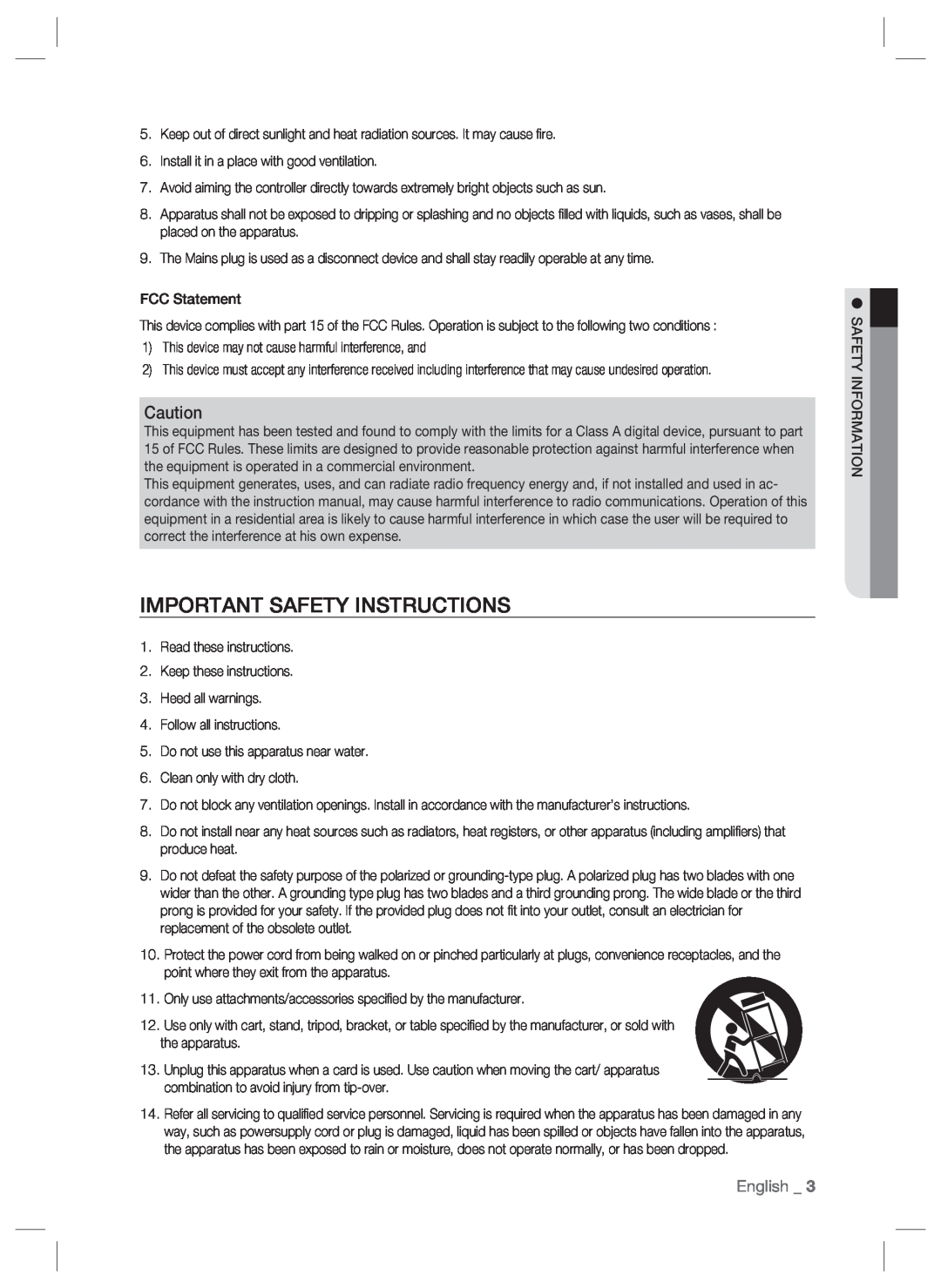 Samsung SSA-P102T user manual Important Safety Instructions, English 