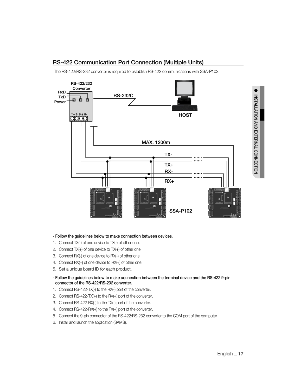 Samsung SSA-P102T/EXP manual RS-422 Communication Port Connection Multiple Units 