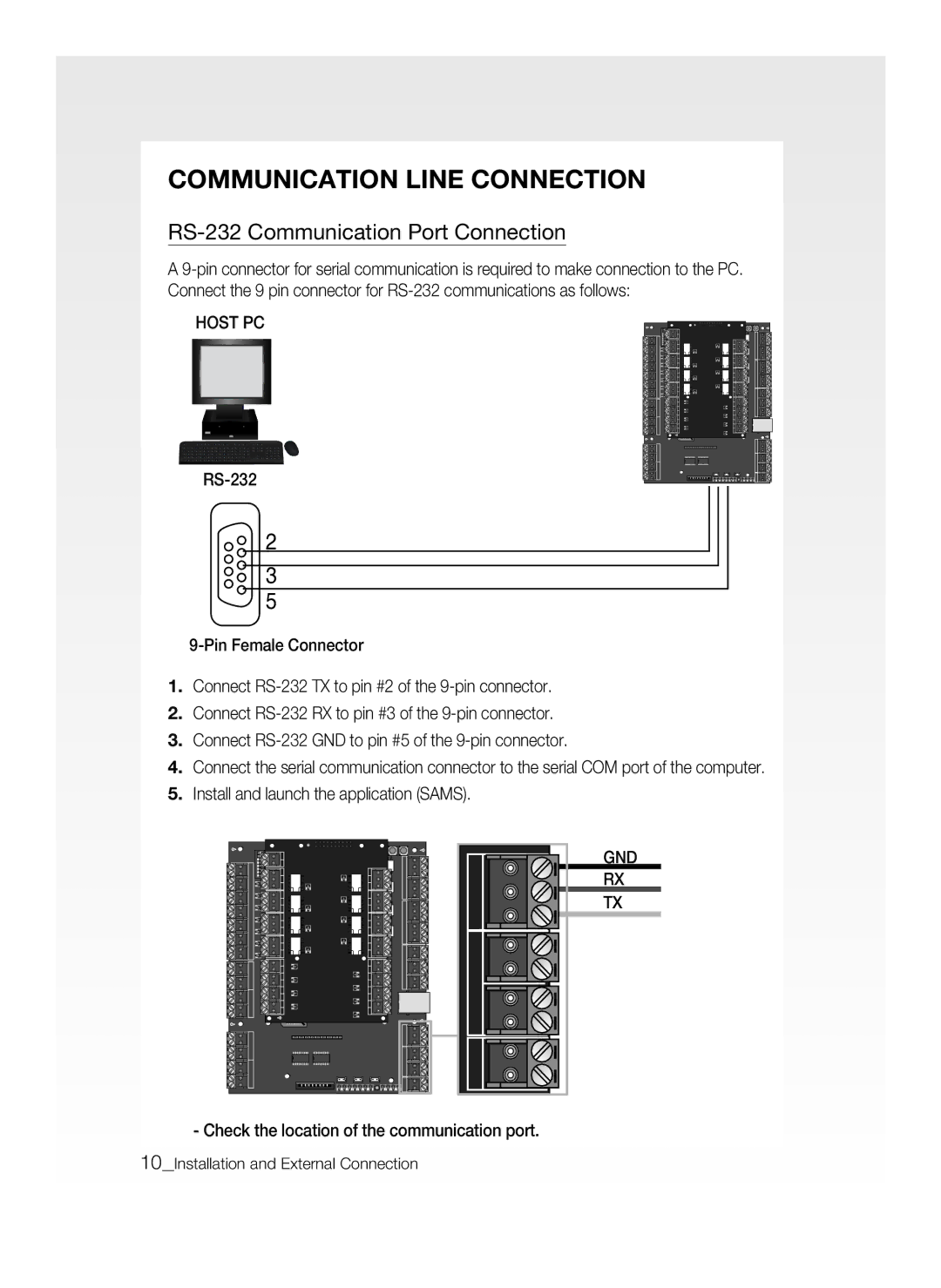 Samsung SSA-P400/EXP, SSA-P400T/EXP manual Communication Line Connection, RS-232 Communication Port Connection 