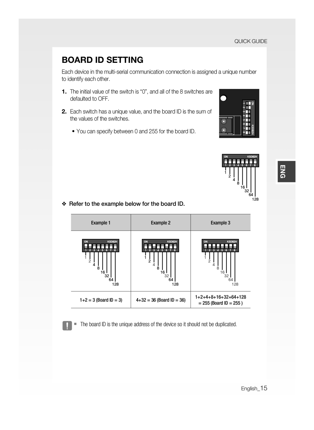 Samsung SSA-P400T/EXP, SSA-P400/EXP manual Board ID Setting, Refer to the example below for the board ID, Example 