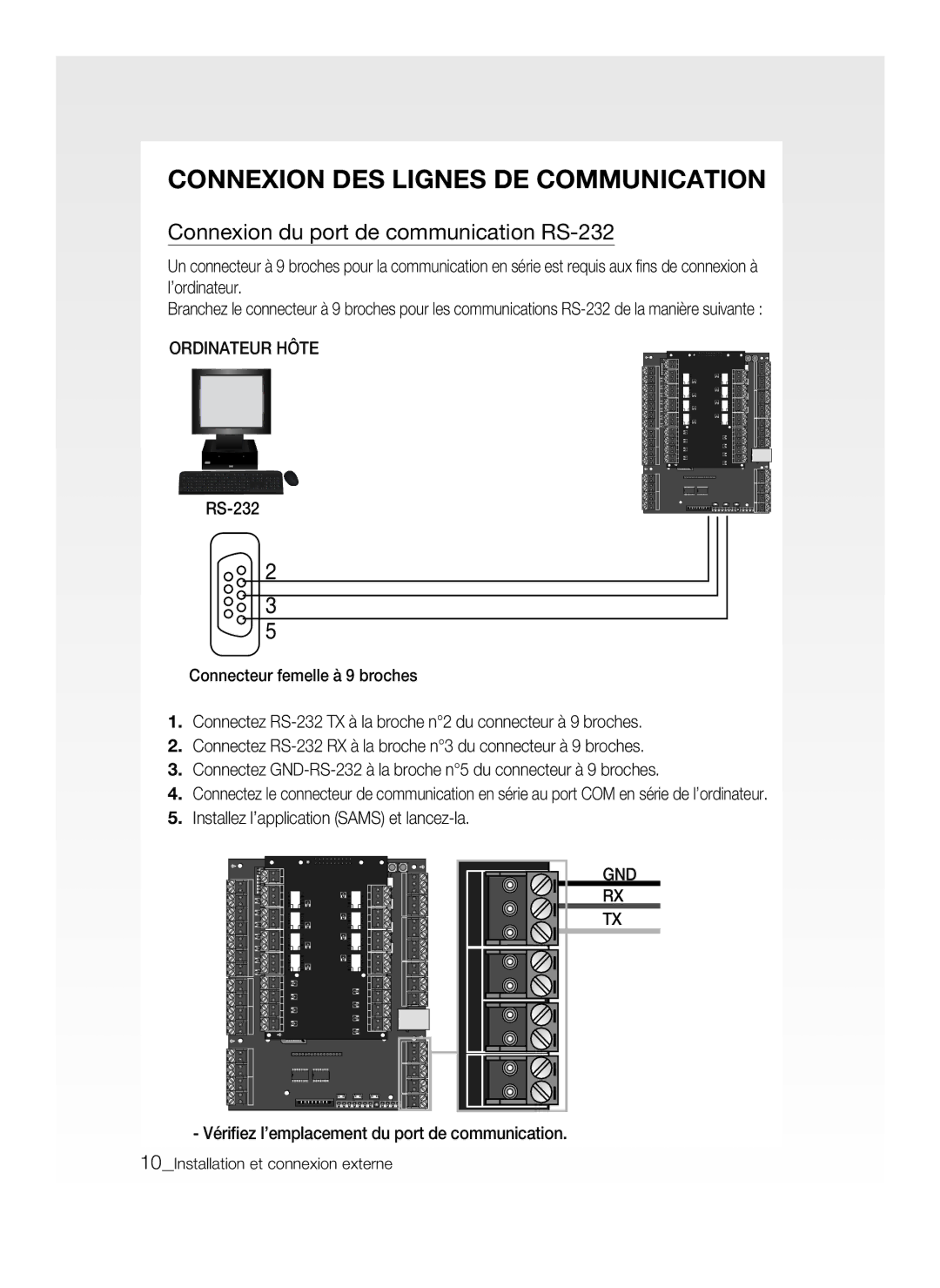 Samsung SSA-P400/EXP, SSA-P400T/EXP manual Connexion DES Lignes DE Communication, Connexion du port de communication RS-232 