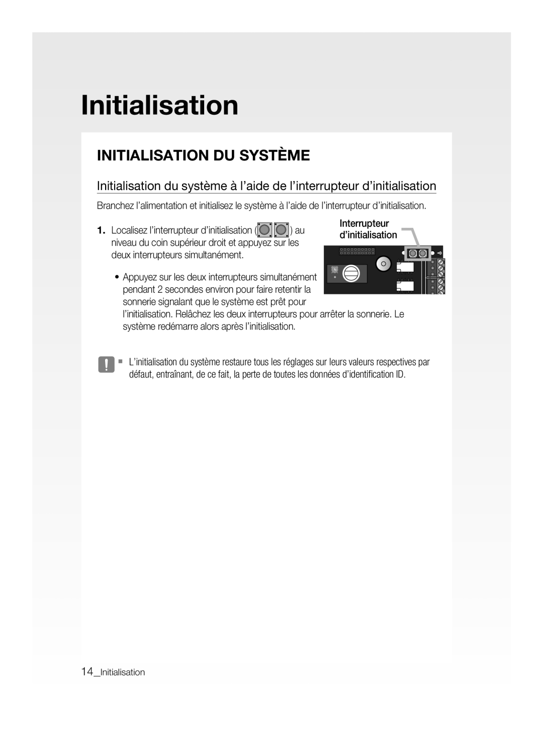 Samsung SSA-P400/EXP, SSA-P400T/EXP Initialisation DU Système, Interrupteur, Localisez l’interrupteur d’initialisation 