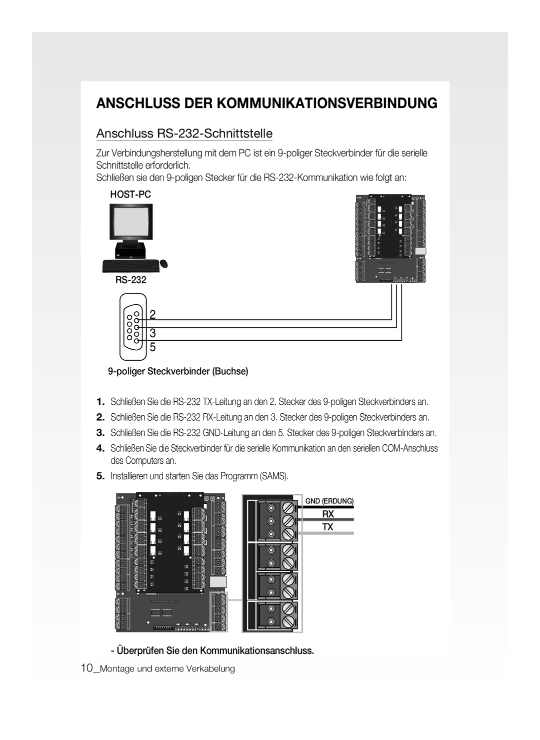 Samsung SSA-P400/EXP, SSA-P400T/EXP manual Anschluss DER Kommunikationsverbindung, Anschluss RS-232-Schnittstelle 