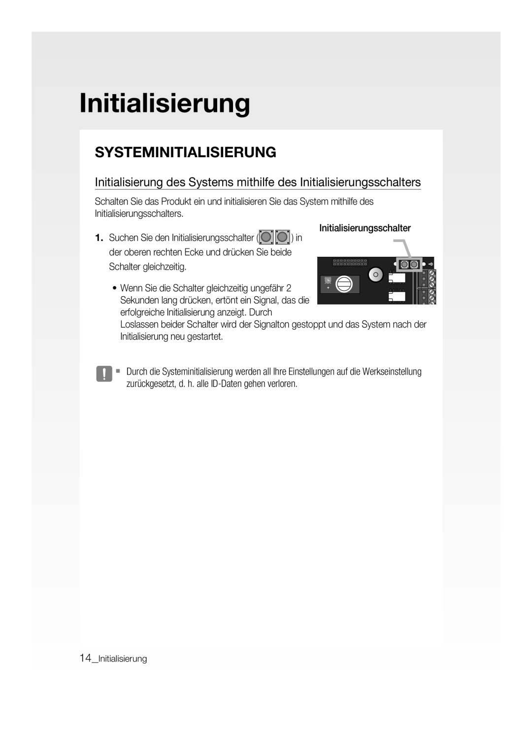 Samsung SSA-P400/EXP, SSA-P400T/EXP manual Initialisierung, Systeminitialisierung 