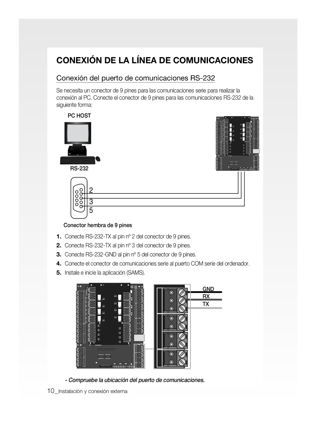 Samsung SSA-P400/EXP, SSA-P400T/EXP Conexión DE LA Línea DE Comunicaciones, Conexión del puerto de comunicaciones RS-232 