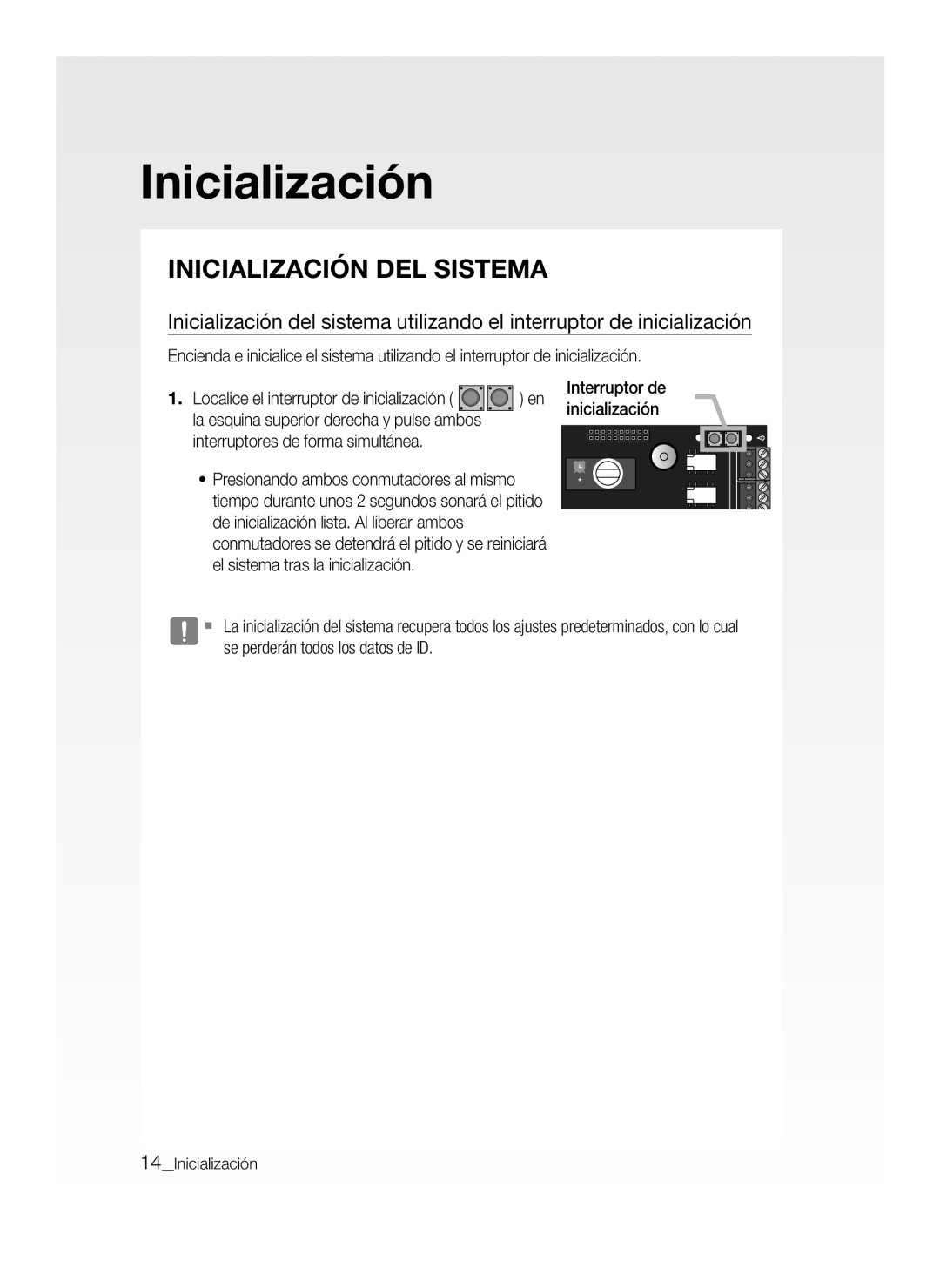 Samsung SSA-P400/EXP Inicialización DEL Sistema, Interruptor de Inicialización, Interruptores de forma simultánea 