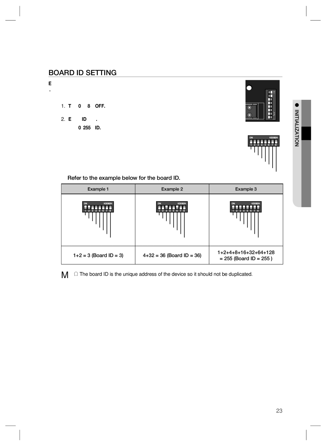 Samsung SSA-P400T, SSA-P401T user manual Board ID Setting, You can specify between 0 and 255 for the board ID 