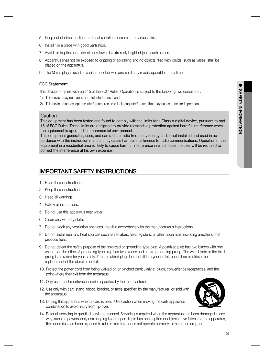 Samsung SSA-P400T, SSA-P401T user manual Important Safety Instructions, This device may not cause harmful interference 