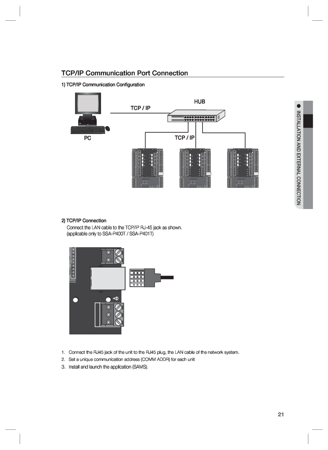 Samsung SSA-P401T, SSA-P400T user manual TCP/IP Communication Port Connection, Hub Tcp / Ip 