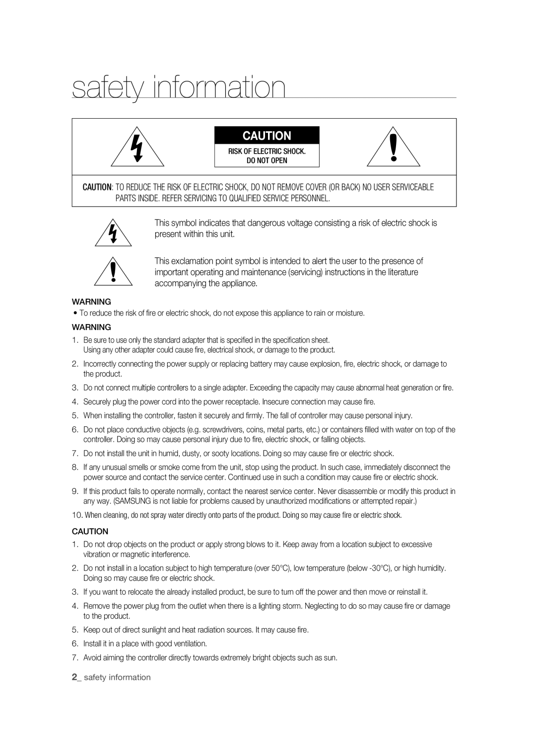 Samsung SSA-R1000/EXP manual Safety information 