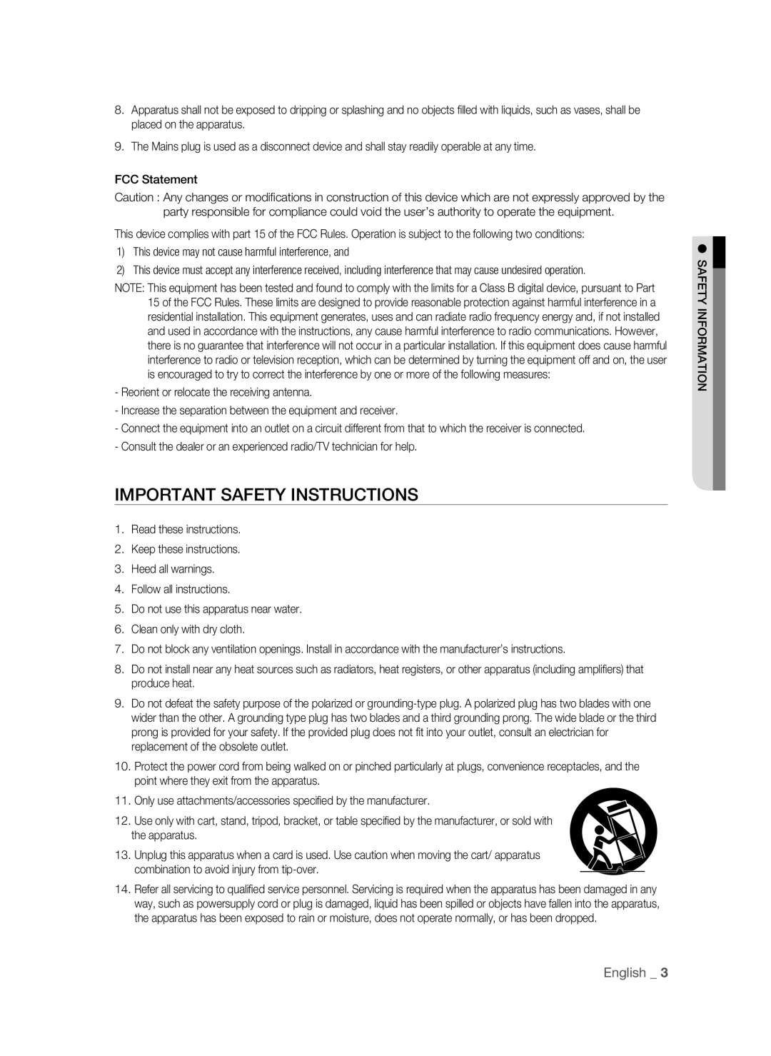 Samsung SSA-R1000/EXP manual Important Safety Instructions, This device may not cause harmful interference 