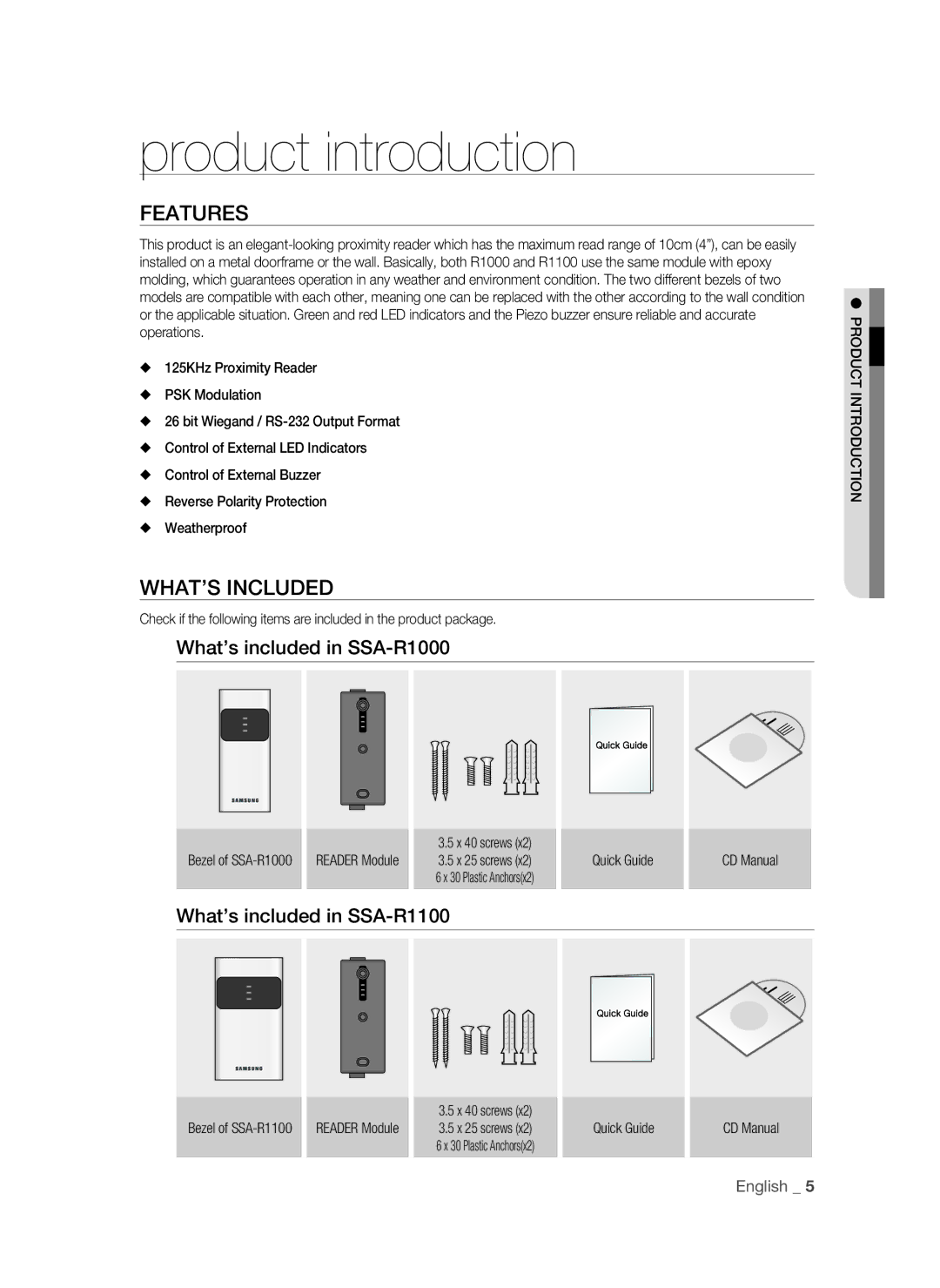 Samsung SSA-R1000/EXP manual Product introduction, Features, WHAT’S Included, What’s included in SSA-R1000 