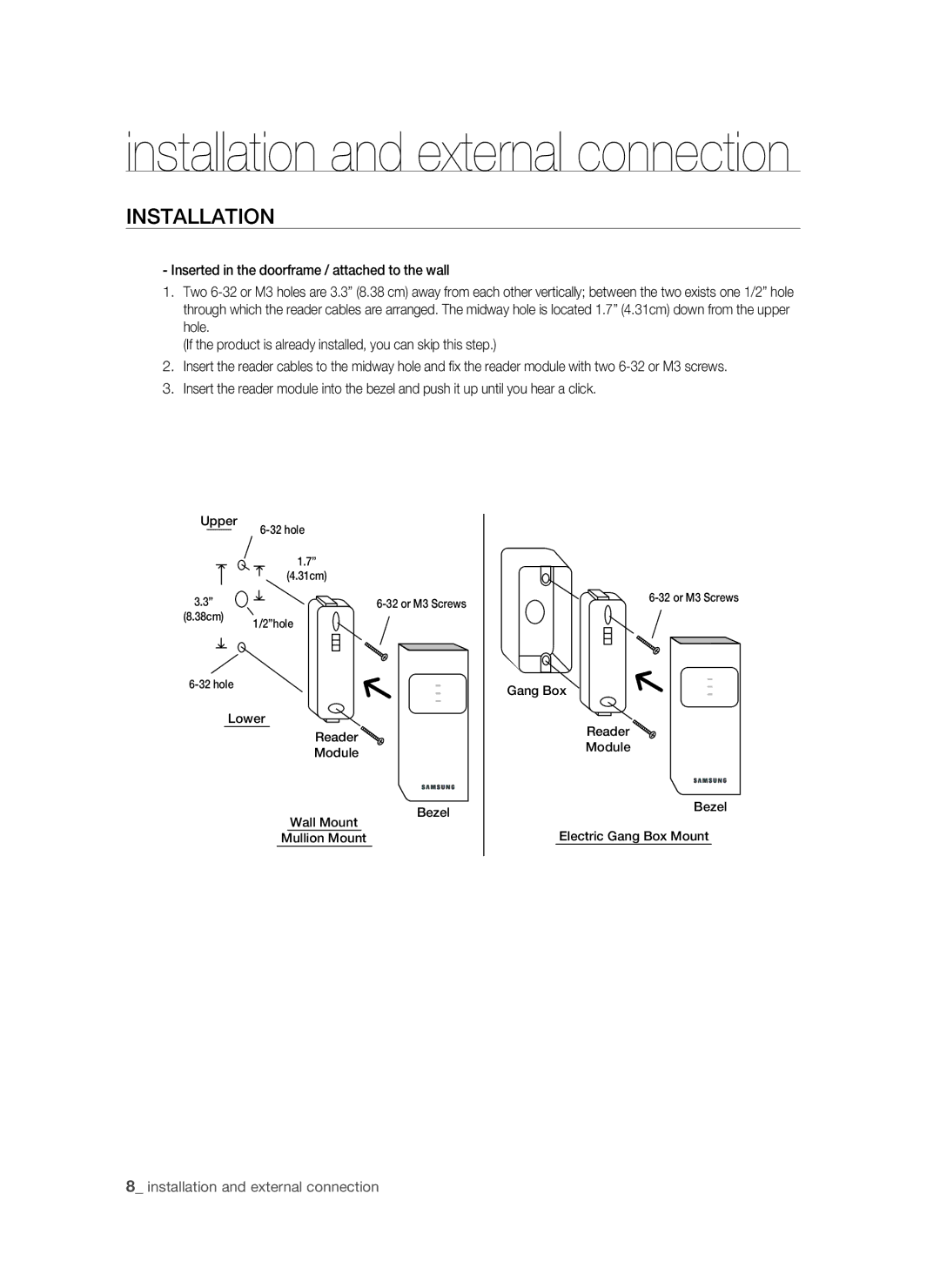 Samsung SSA-R1000/EXP manual Installation and external connection 