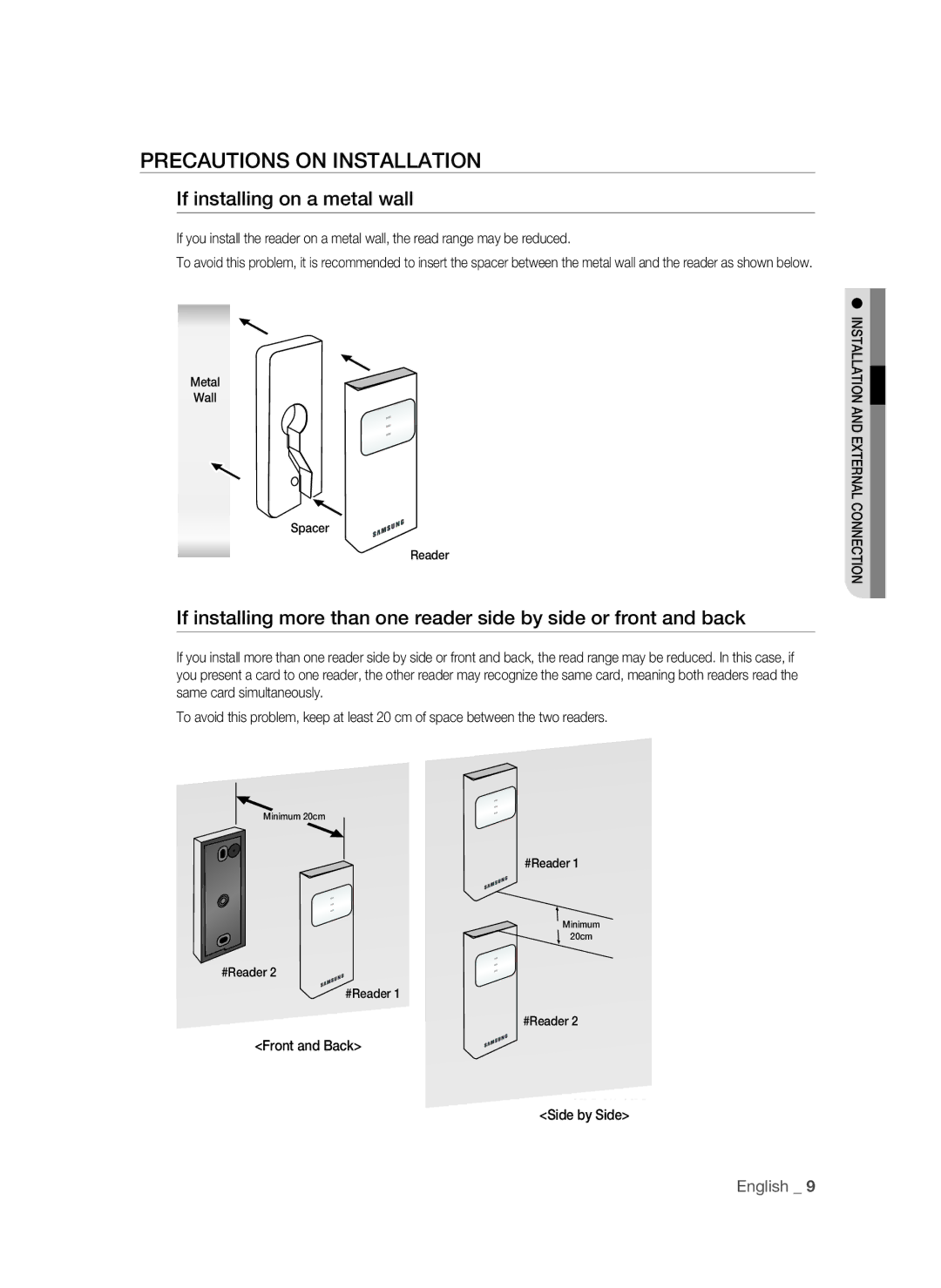 Samsung SSA-R1000/EXP manual Precautions on Installation, If installing on a metal wall 