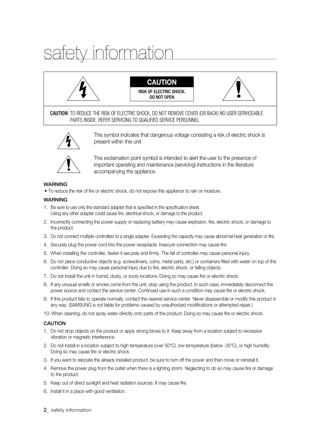 Samsung SSA-R2000/EXP manual Safety information 