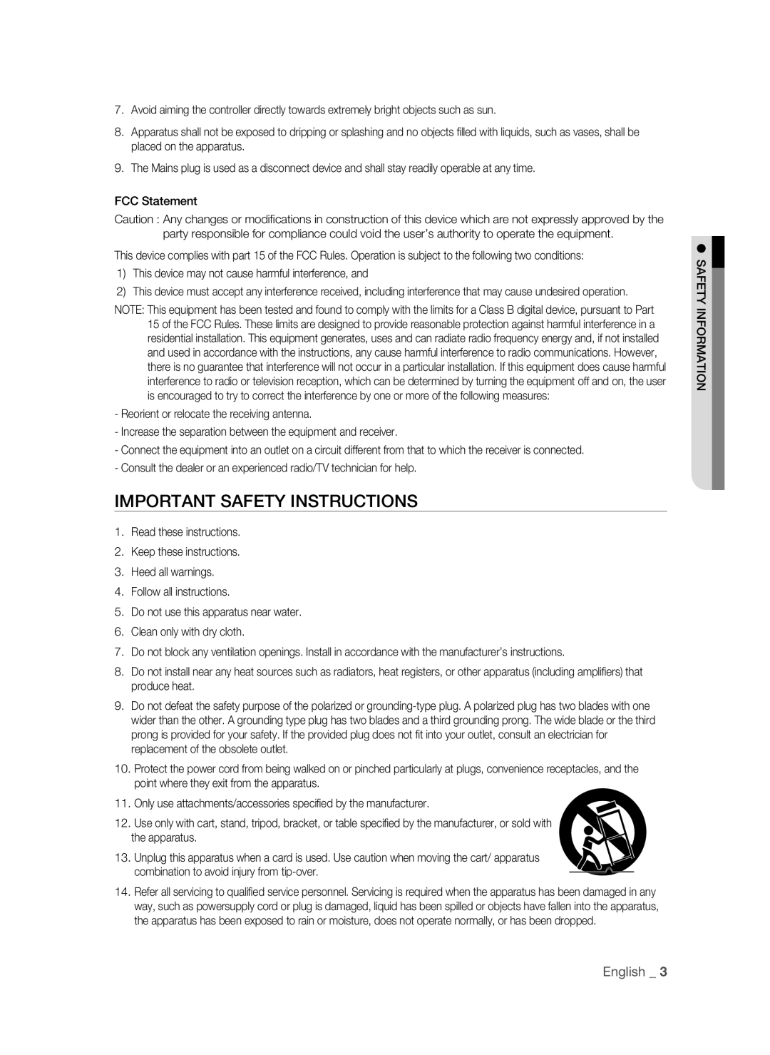 Samsung SSA-R2000/EXP manual Important Safety Instructions, This device may not cause harmful interference 