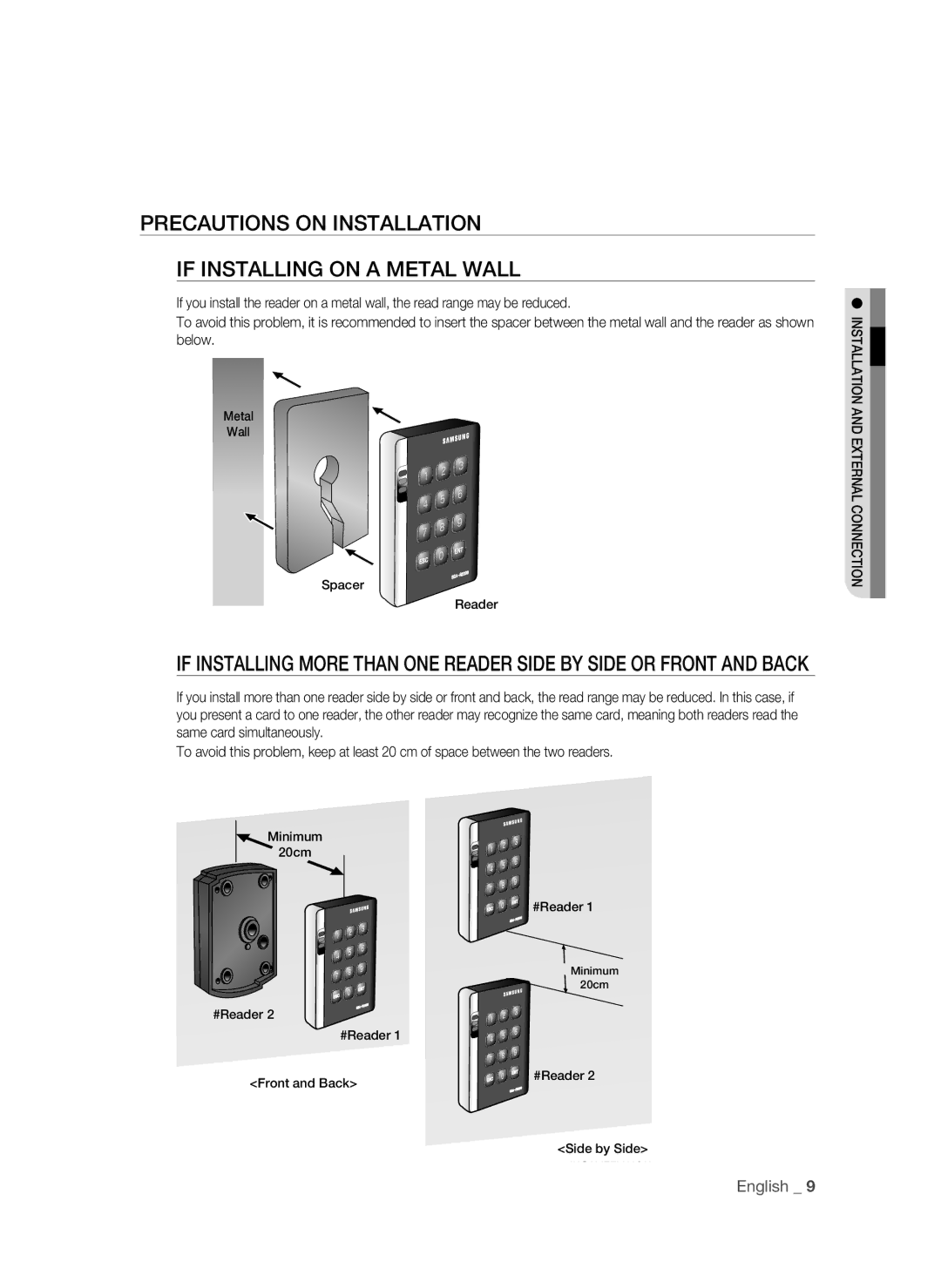 Samsung SSA-R2000/EXP manual Precautions on Installation If Installing on a Metal Wall 