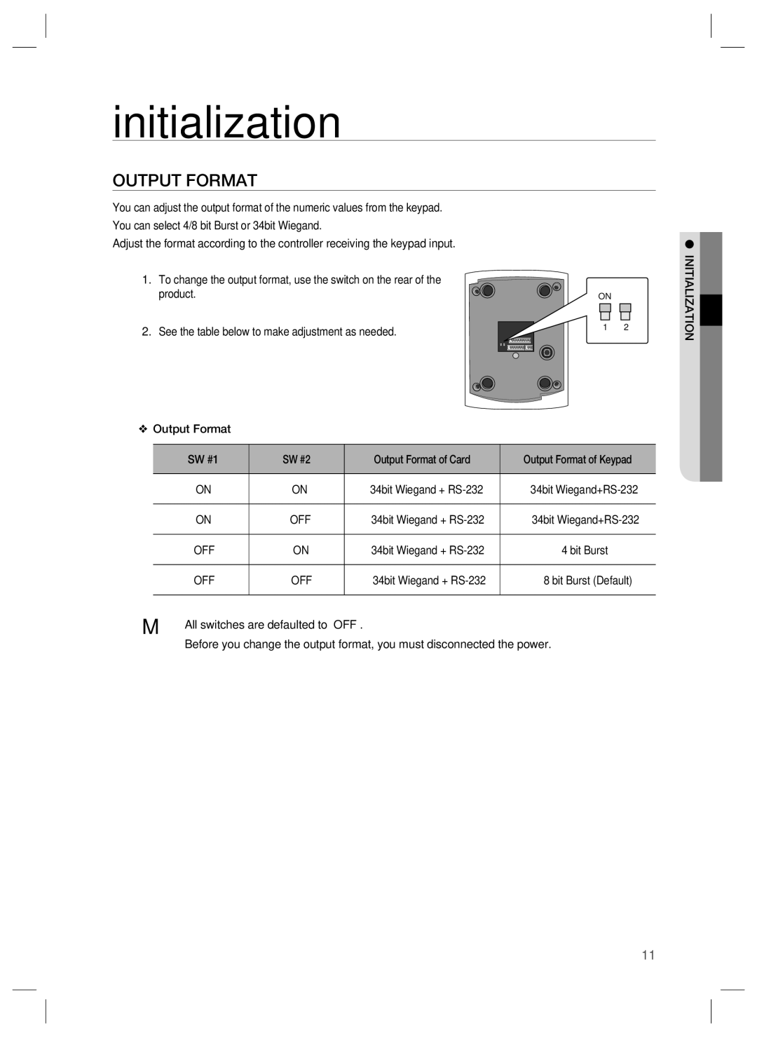 Samsung SSA-R2001 user manual Initialization, Output Format 