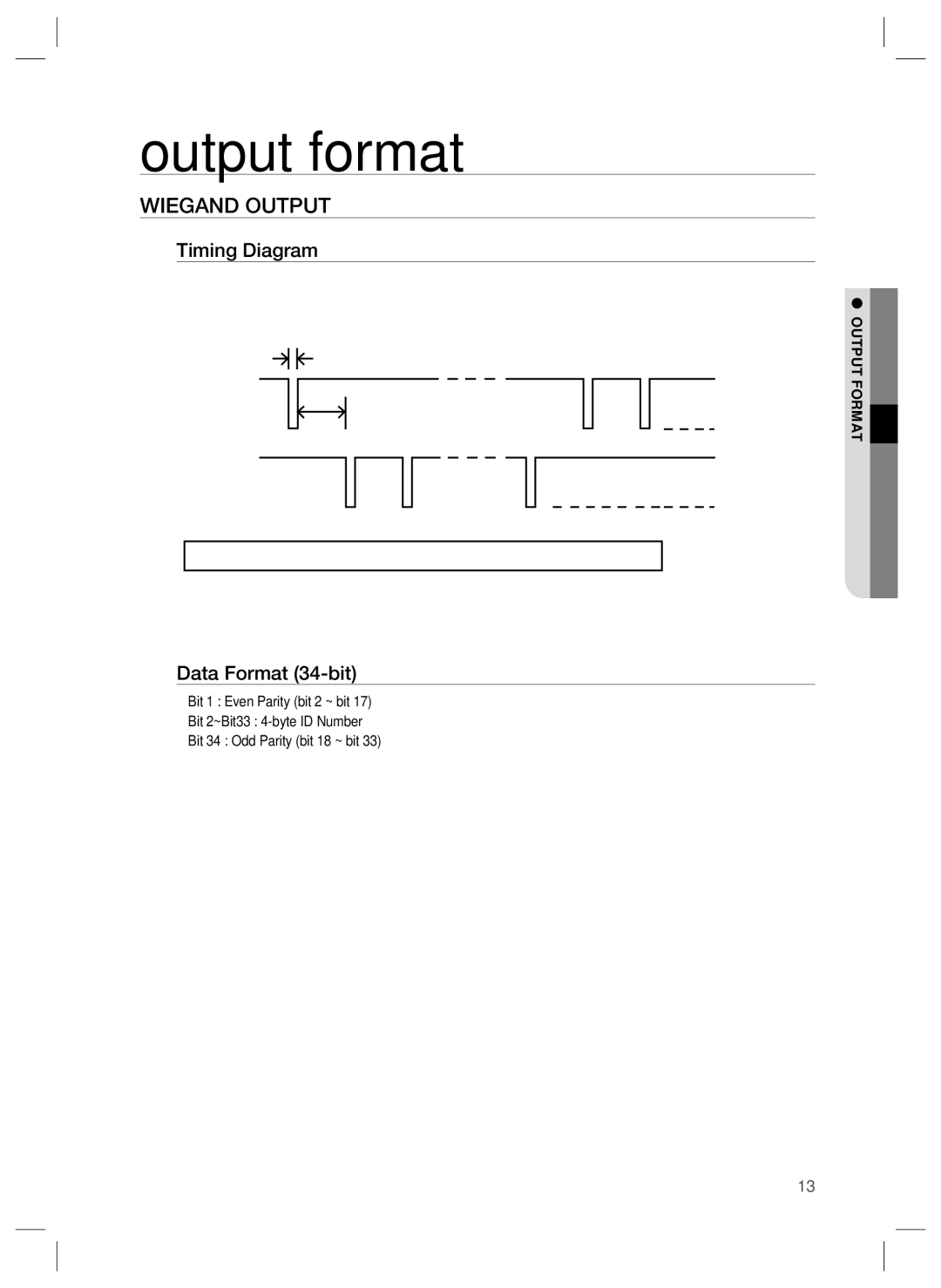 Samsung SSA-R2001 user manual Output format, Wiegand Output 