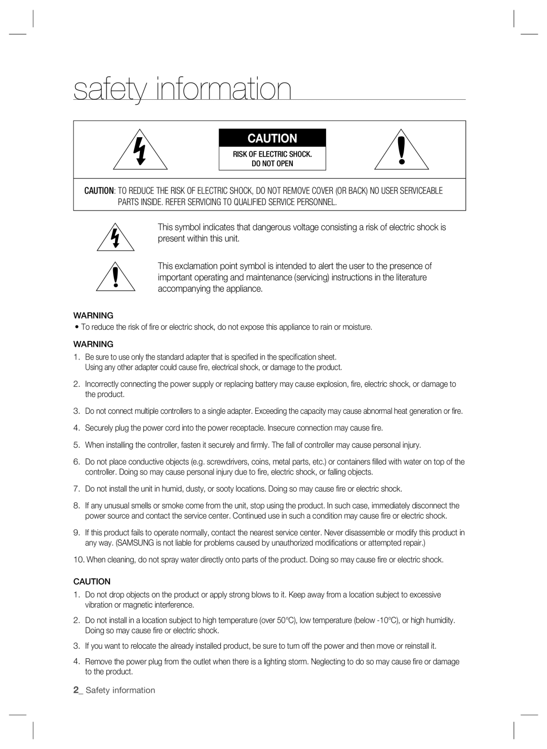 Samsung SSA-R2001 user manual Safety information 