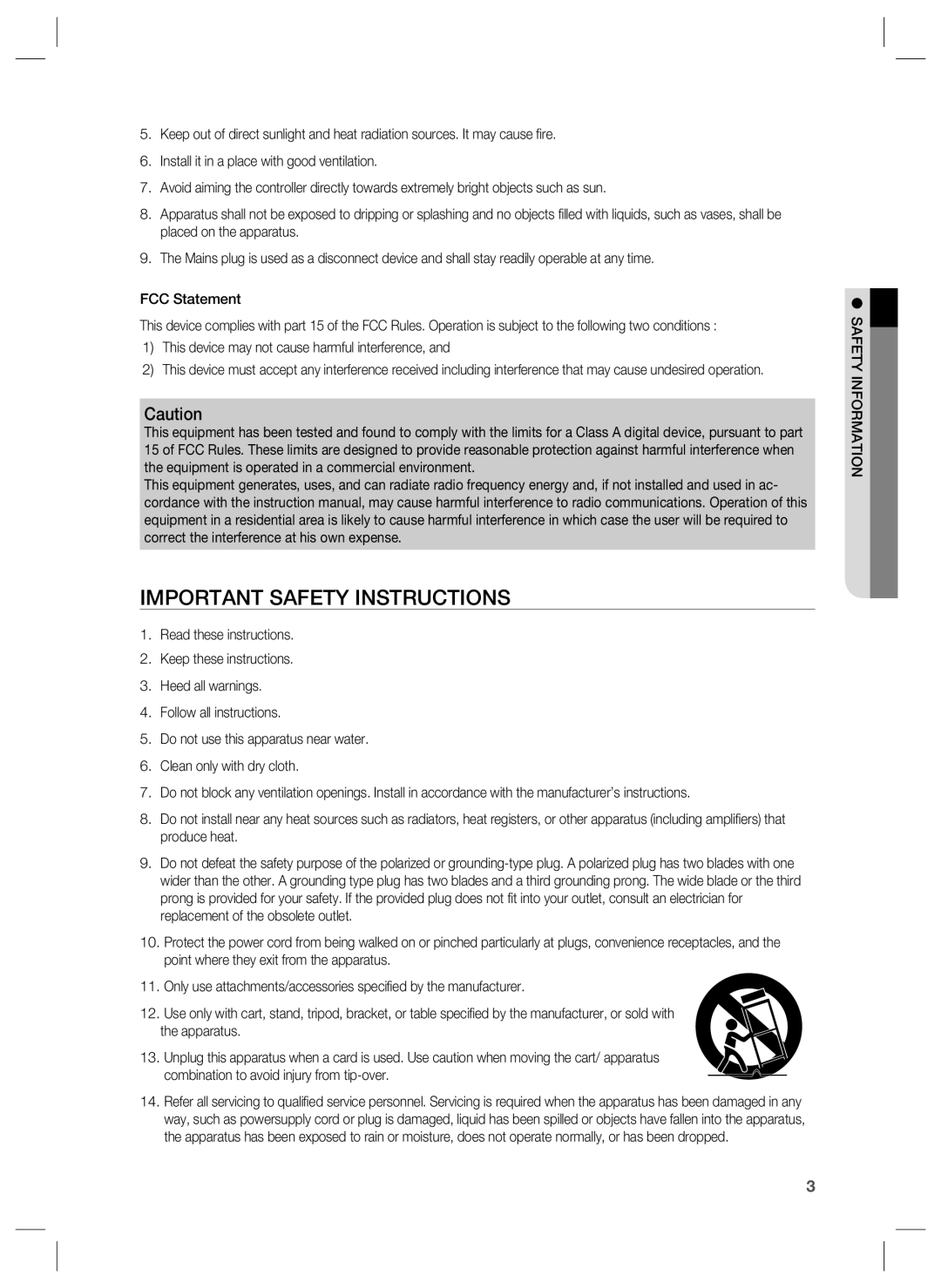 Samsung SSA-R2001 user manual Important Safety Instructions, This device may not cause harmful interference 