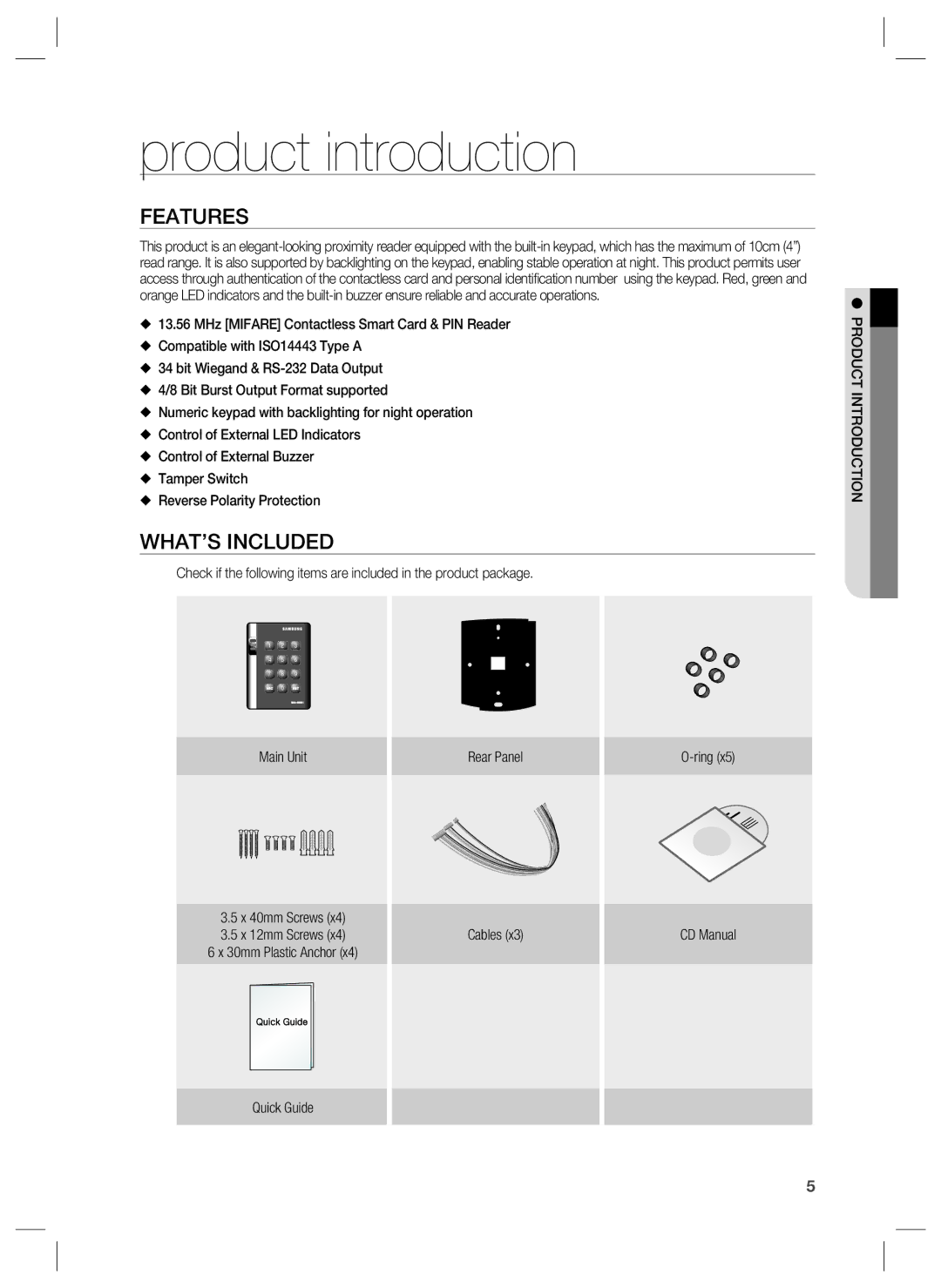 Samsung SSA-R2001 user manual Product introduction, Features, WHAT’S Included 