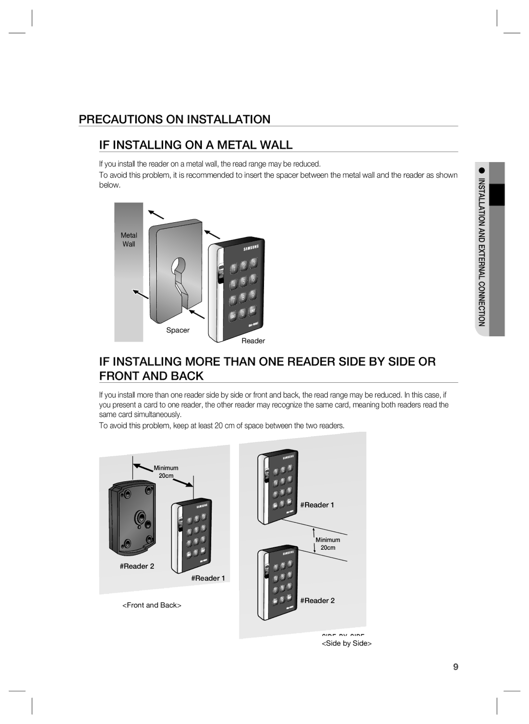 Samsung SSA-R2001 user manual Precautions on Installation If Installing on a Metal Wall, Front and Back 