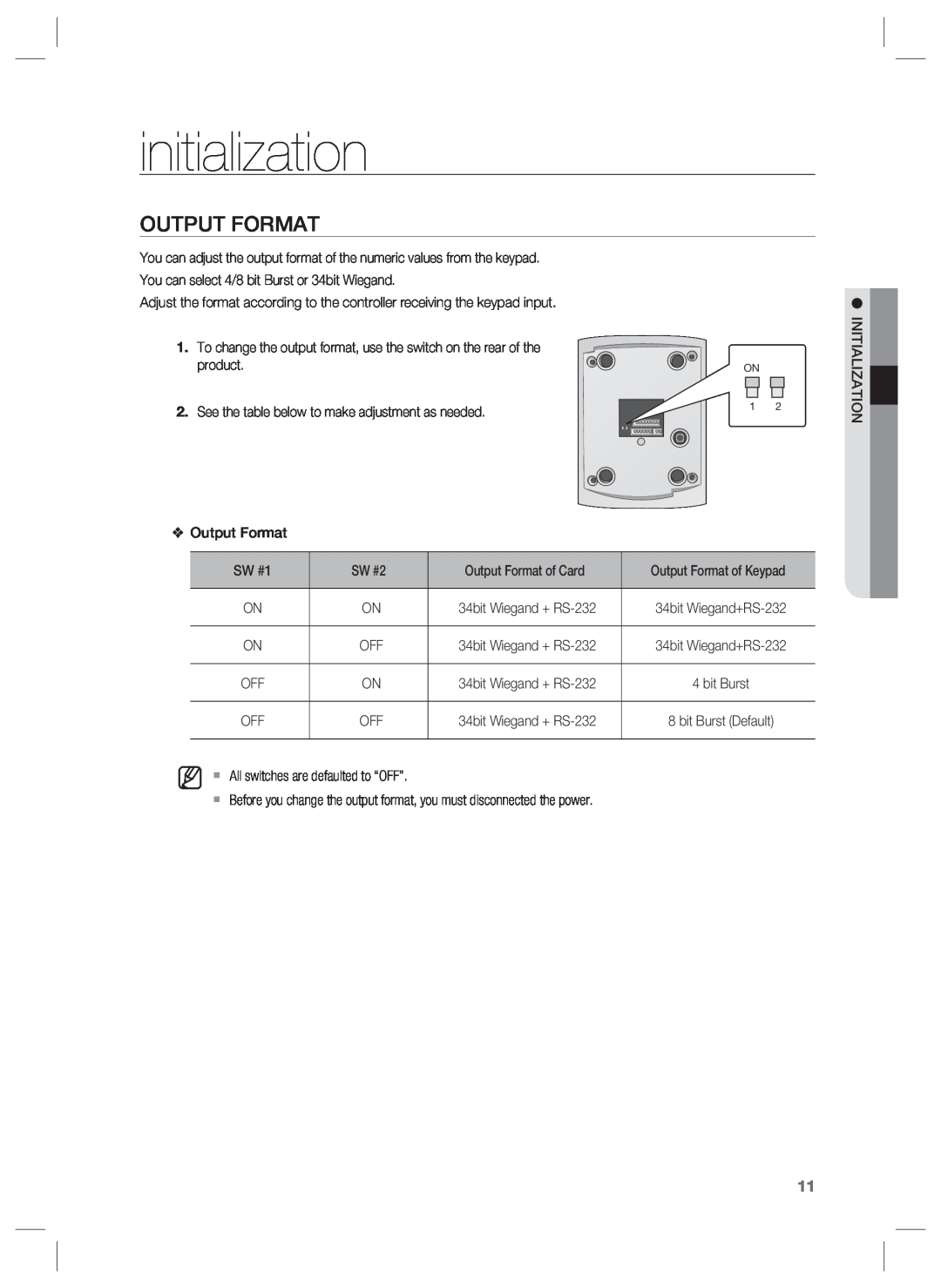 Samsung SSA-R2001 user manual initialization, Output Format 