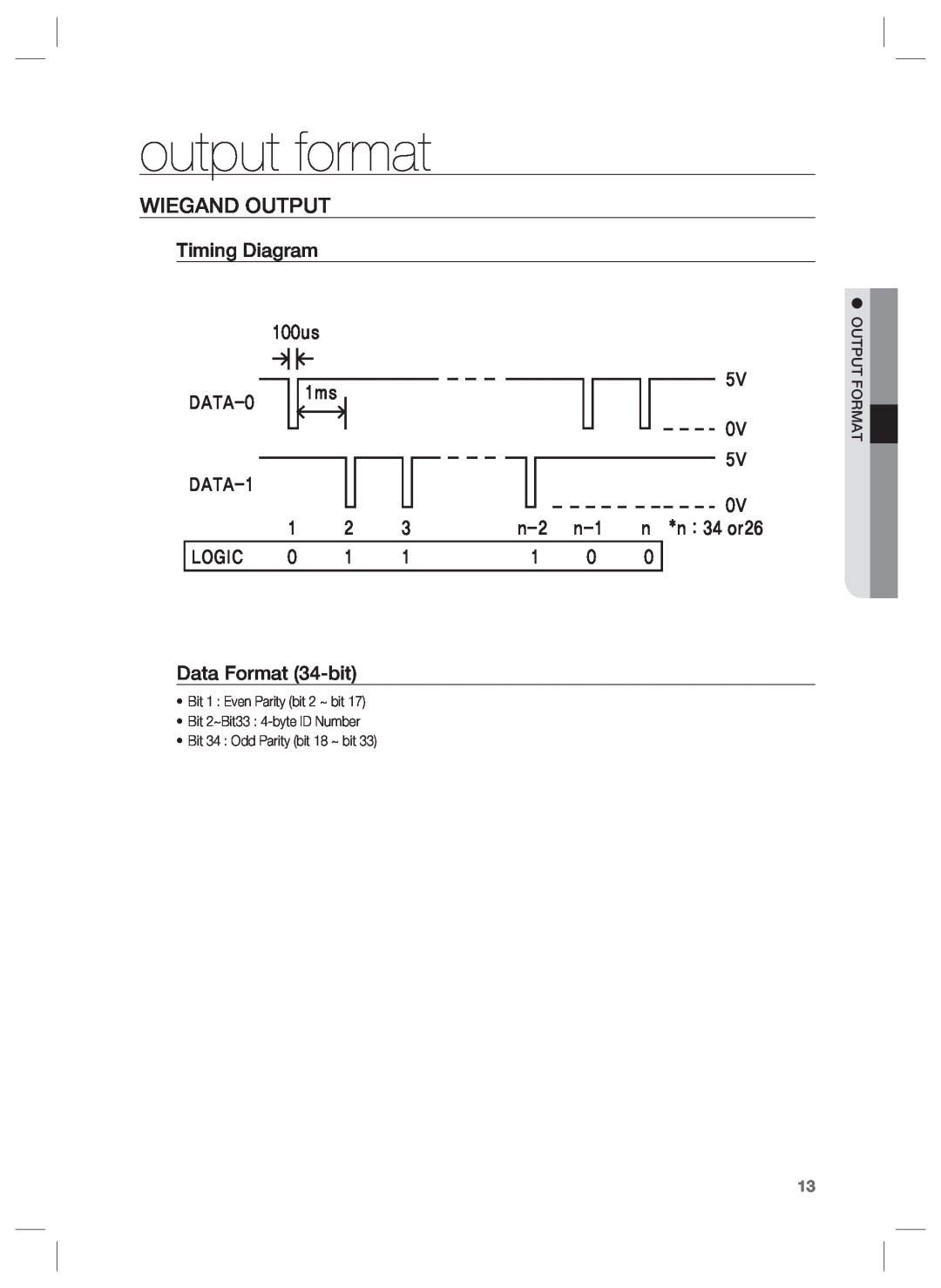 Samsung SSA-R2001 user manual output format, Wiegand Output 