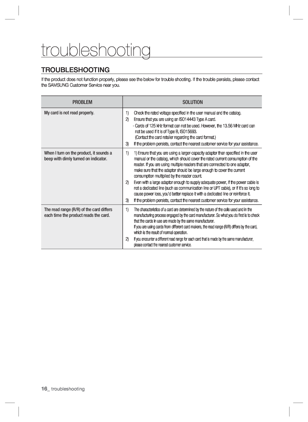 Samsung SSA-R2001 user manual troubleshooting, Troubleshooting 