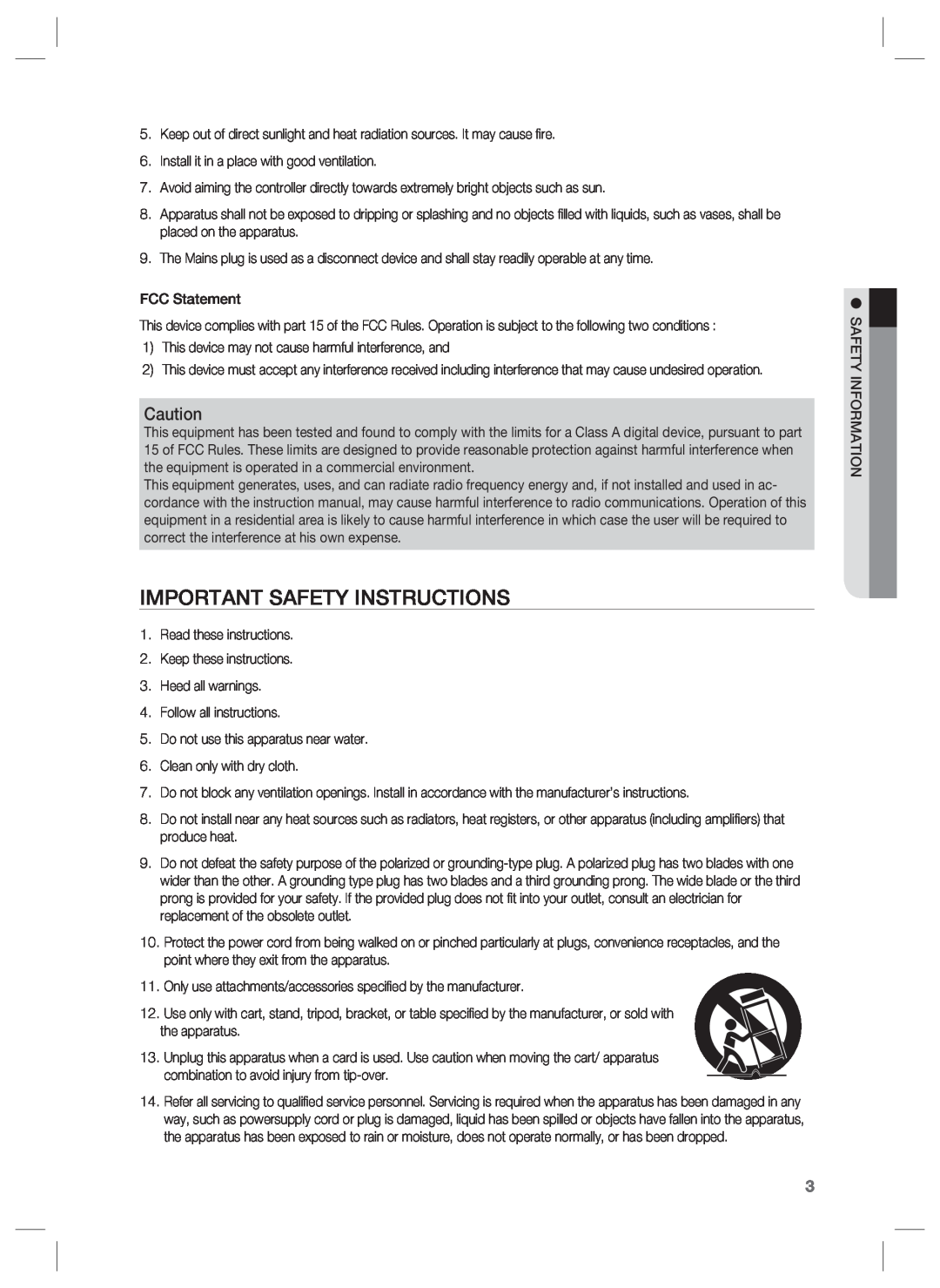 Samsung SSA-R2001 user manual Important Safety Instructions 