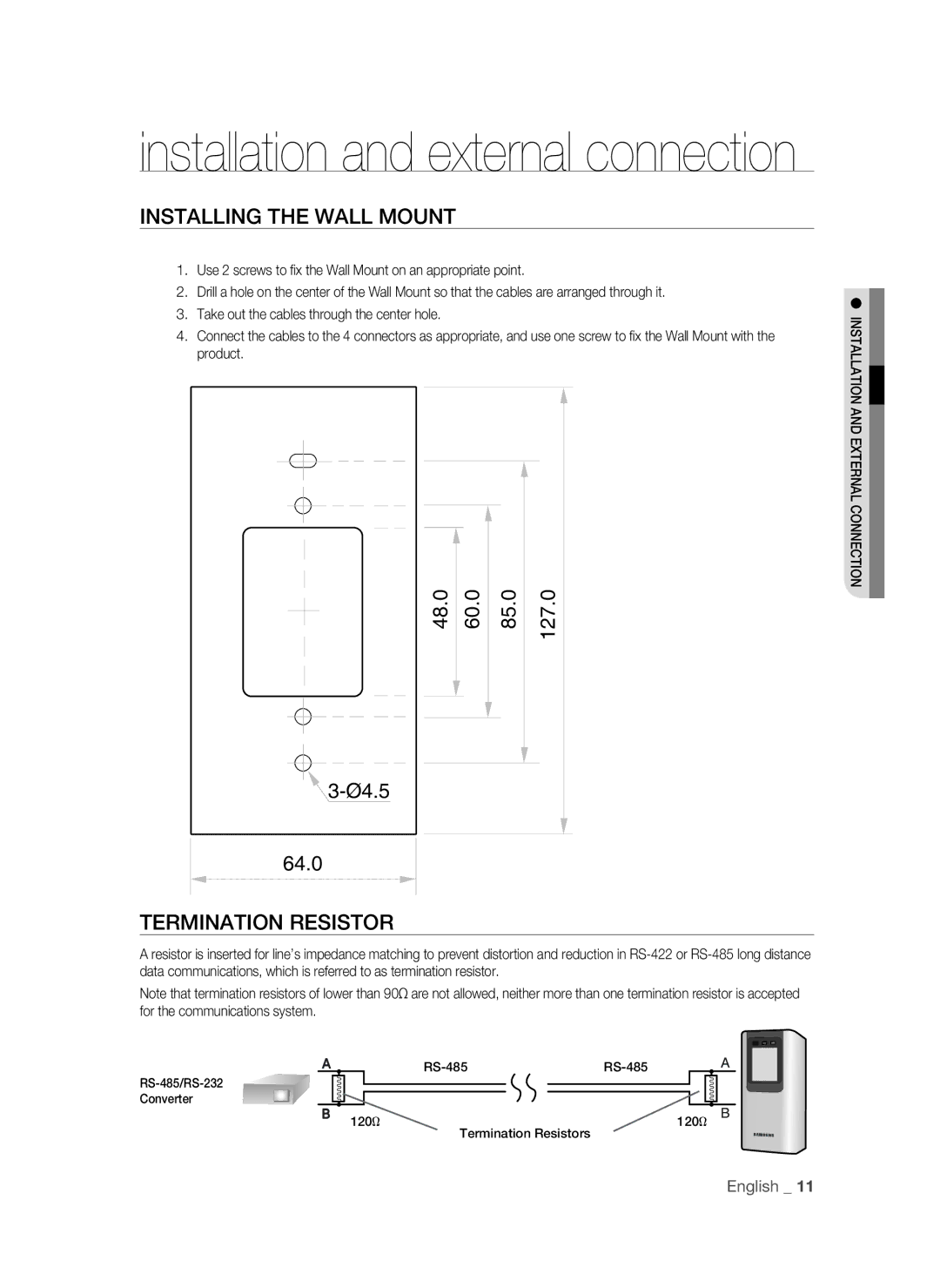 Samsung SSA-R2010/EXP manual Installing the Wall Mount, Termination Resistor 