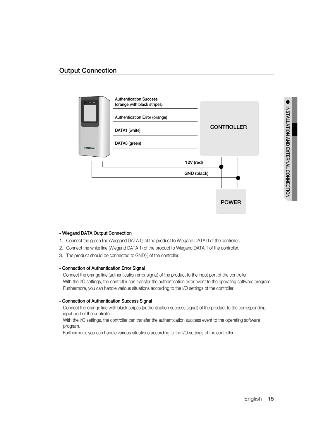 Samsung SSA-R2010/EXP manual Wiegand Data Output Connection 