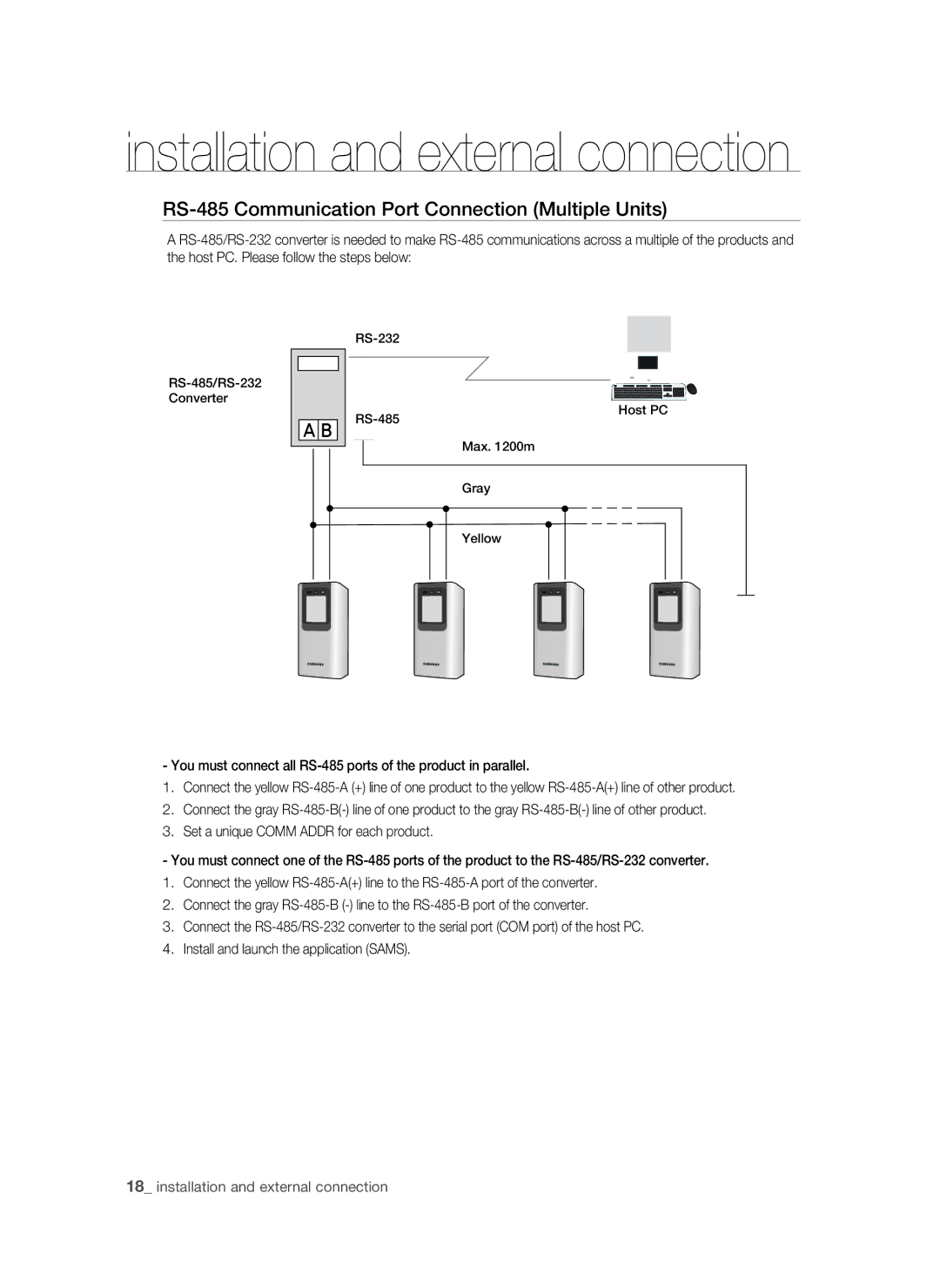 Samsung SSA-R2010/EXP manual RS-485 Communication Port Connection Multiple Units 