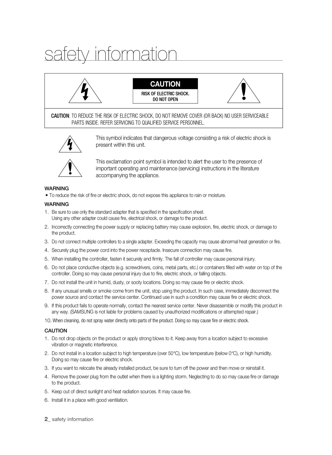 Samsung SSA-R2010/EXP manual Safety information 