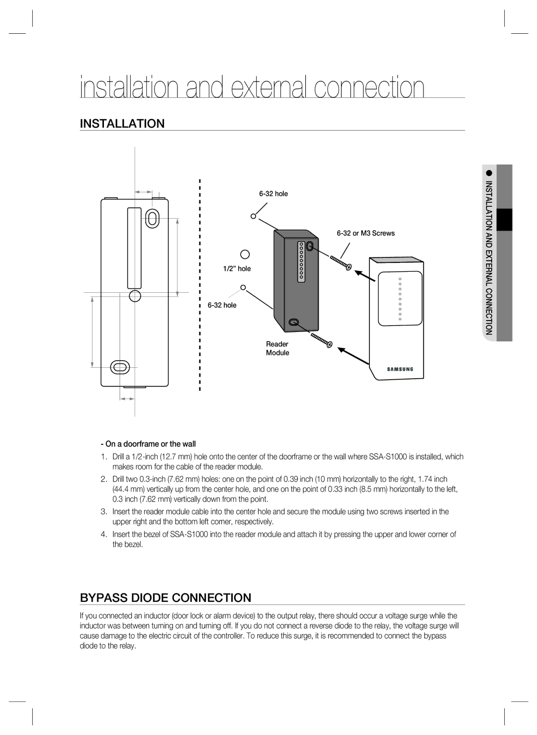 Samsung SSA-S1000 user manual Installation, Bypass Diode Connection 