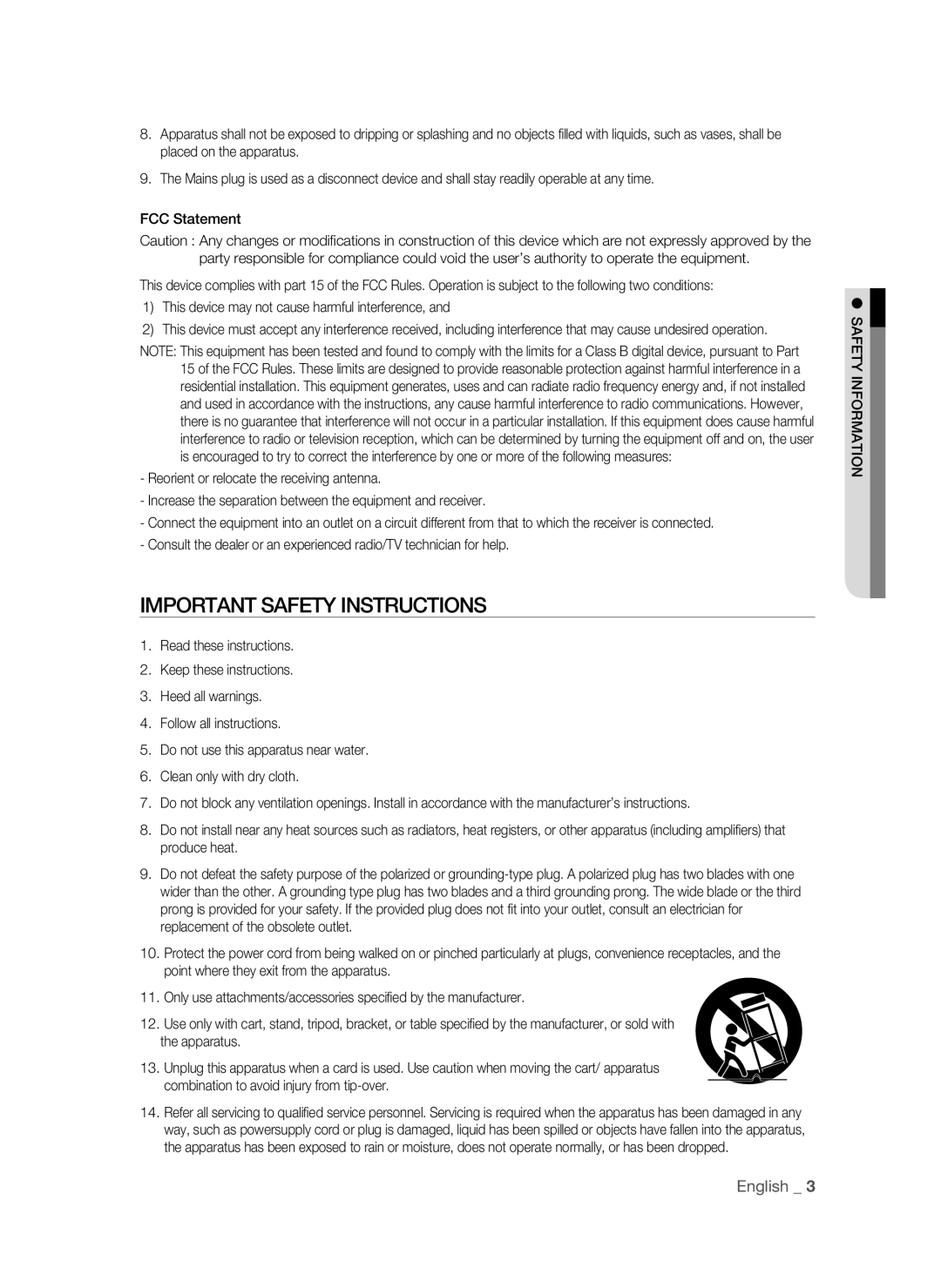 Samsung SSA-S2000/EXP manual Important Safety Instructions, This device may not cause harmful interference 