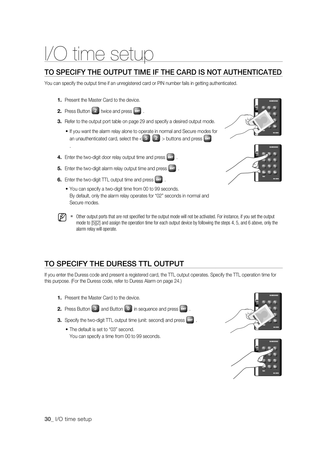 Samsung SSA-S2000/EXP manual To Specify the Output Time if the Card is not Authenticated, To Specify the Duress TTL Output 