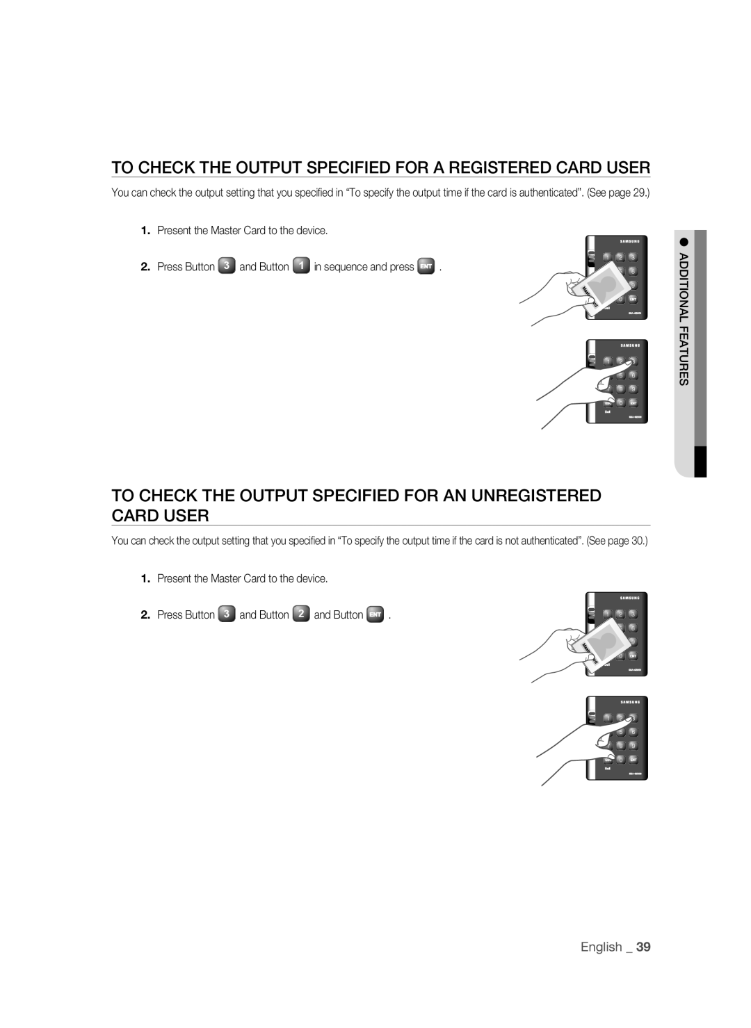 Samsung SSA-S2000/EXP manual To Check the Output Specified for a Registered Card User 