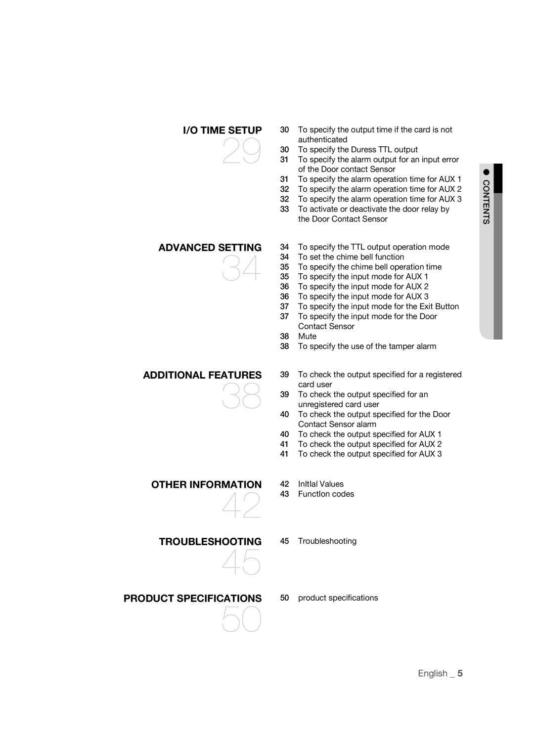 Samsung SSA-S2000/EXP manual To specify the Duress TTL output, Door contact Sensor, To set the chime bell function, Mute 