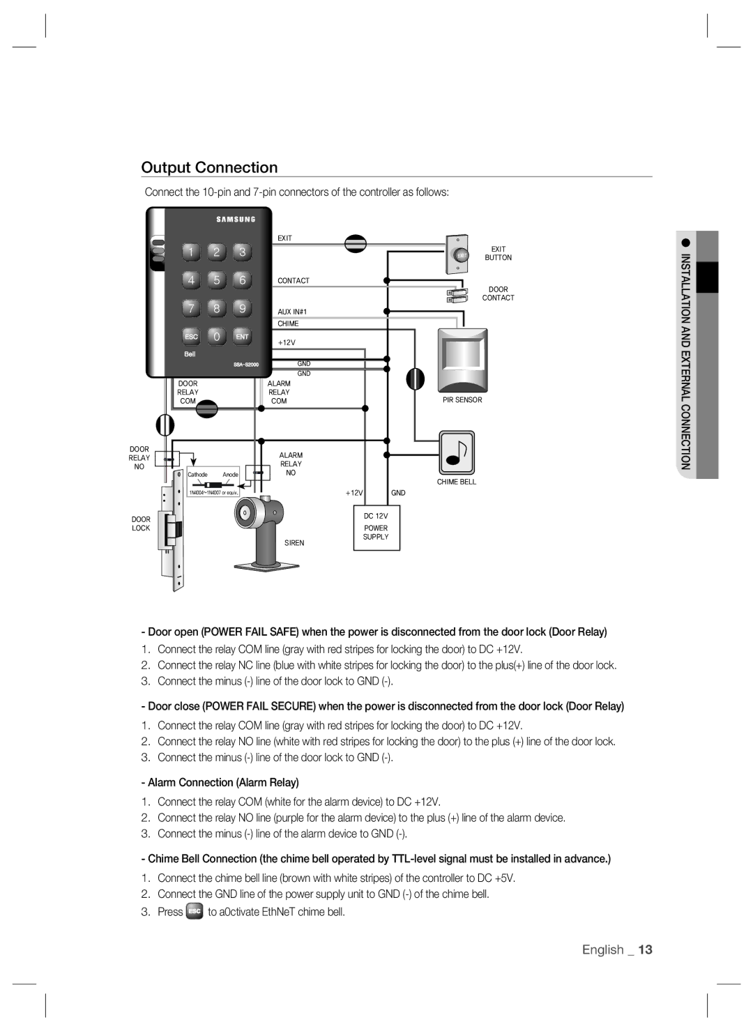 Samsung SSA-S2000W user manual Output Connection 