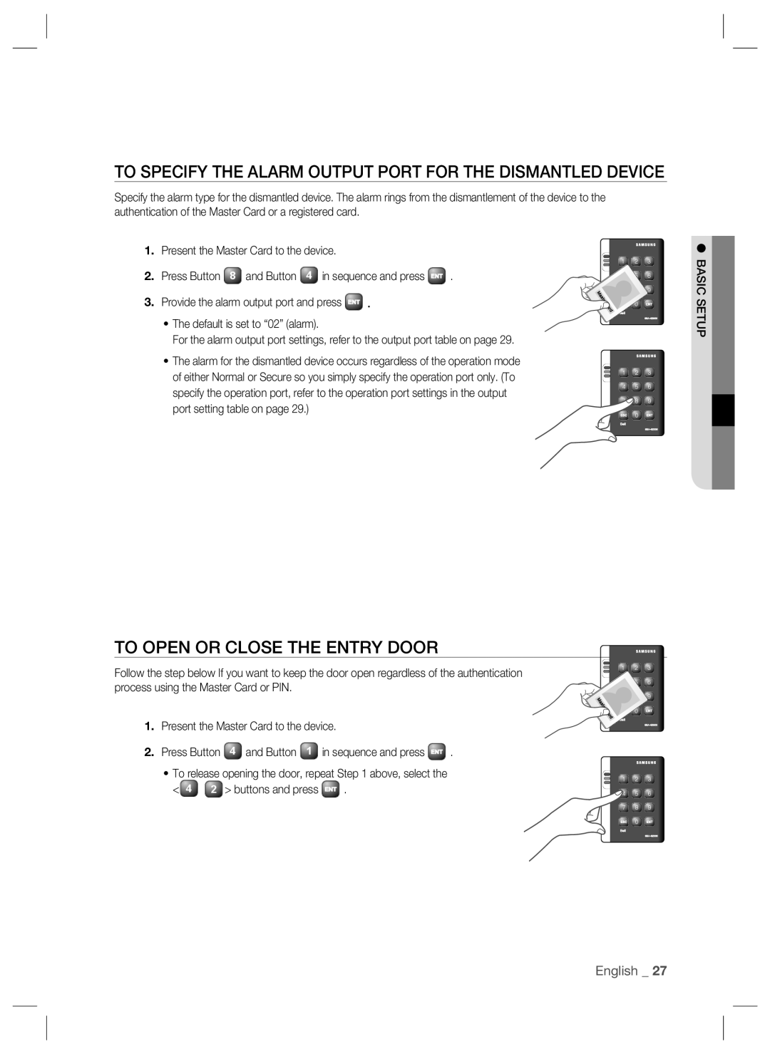 Samsung SSA-S2000W To Specify the Alarm Output Port for the Dismantled Device, To Open or Close the Entry Door 