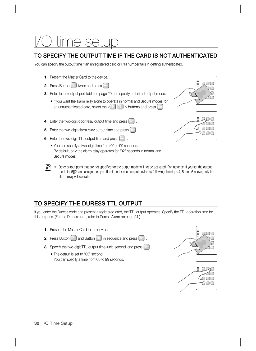 Samsung SSA-S2000W To Specify the Output Time if the Card is not Authenticated, To Specify the Duress TTL Output 